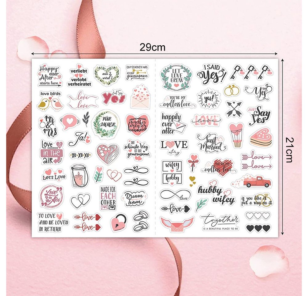 Thumbnail - zggzerg Aufkleber Hochzeits Gästebuch Sticker(5Bögen, 266 Motive), Wedding Deko mit Herz, (5tlg), Vintage Aufkleber Set ...