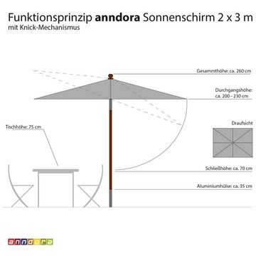 anndora-sonnenschirm Sonnenschirm anndora Sonnenschirm Balkonschirm 2x3m rechteckig knickbar
