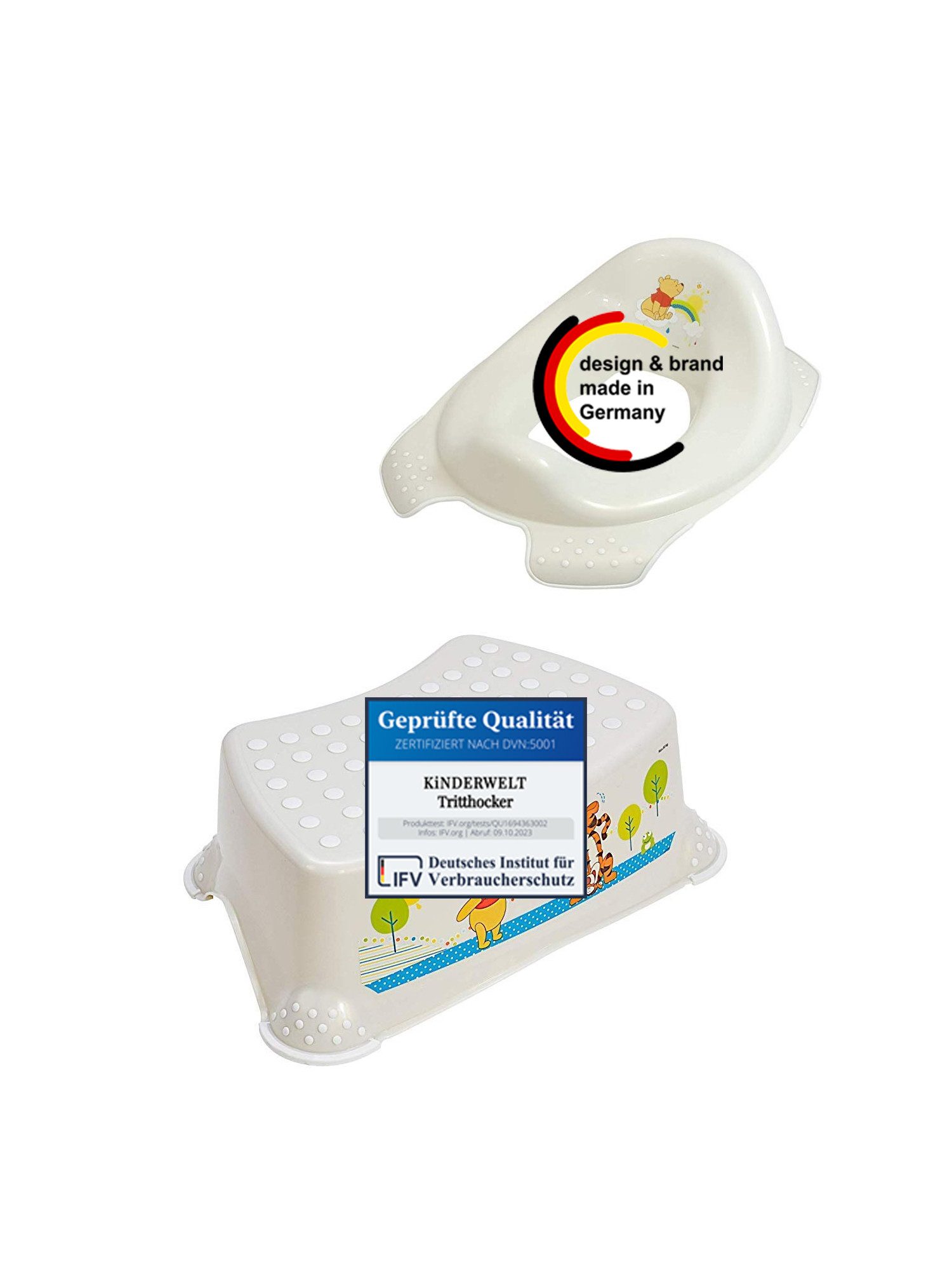 Tritthocker 2er Set Winnie Puuh perlweiß WC- Aufsatz + Hocker