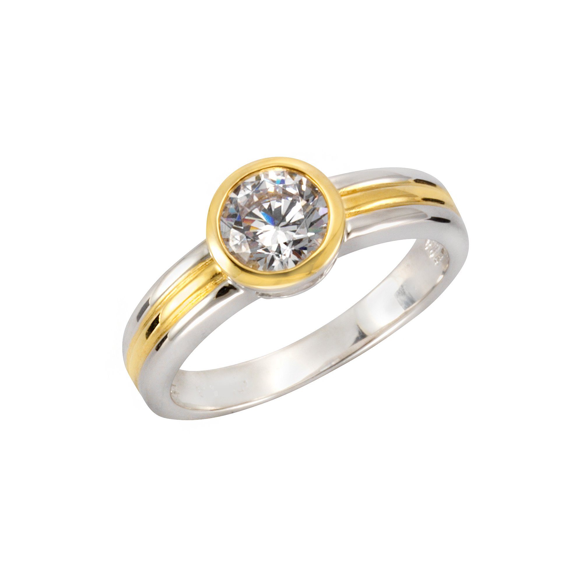 Fingerring 925 Sterling Silber zweifarbig Zirkonia