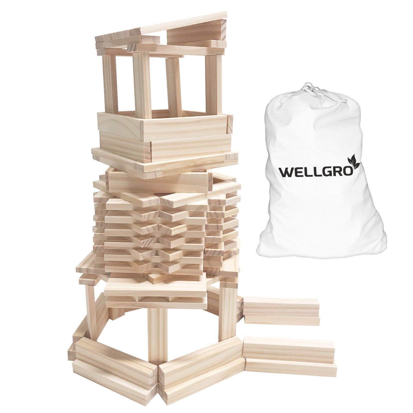 Wellgro Natur Holzbausteine Spielbausteine, (250 St)