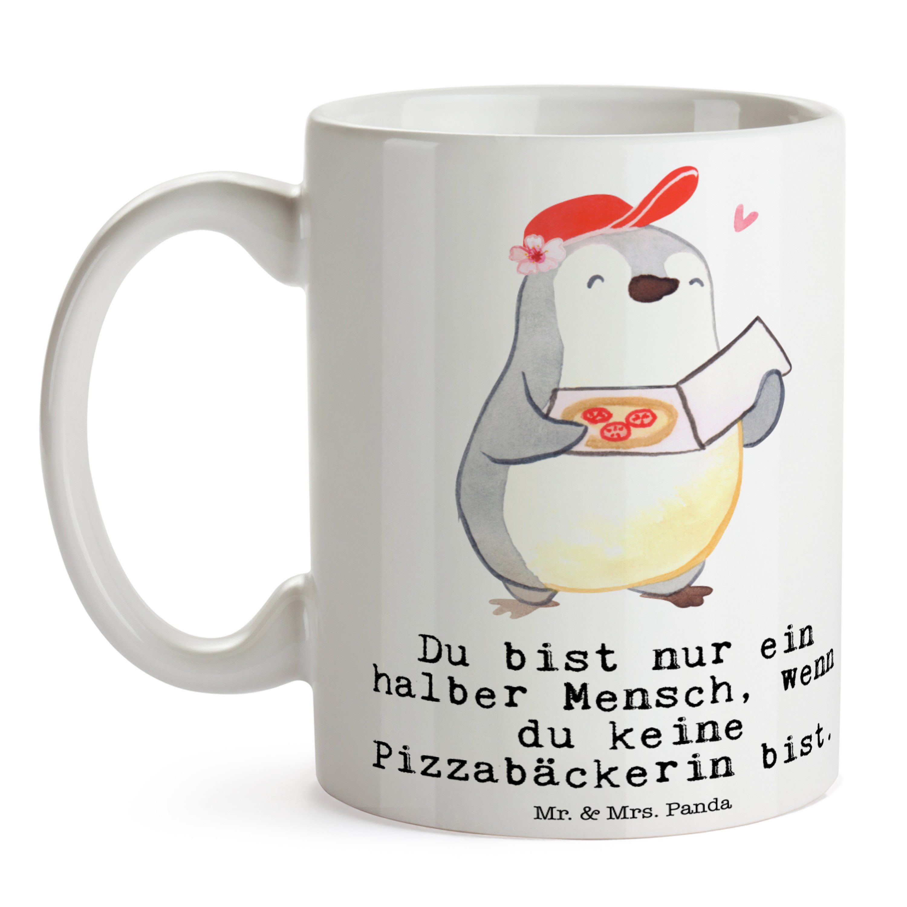 Herz & Geschenk, Panda Mr. Teebecher, Weiß Mrs. - Dankes, Pizzabäckerin Keramik - Abschied, Tasse mit