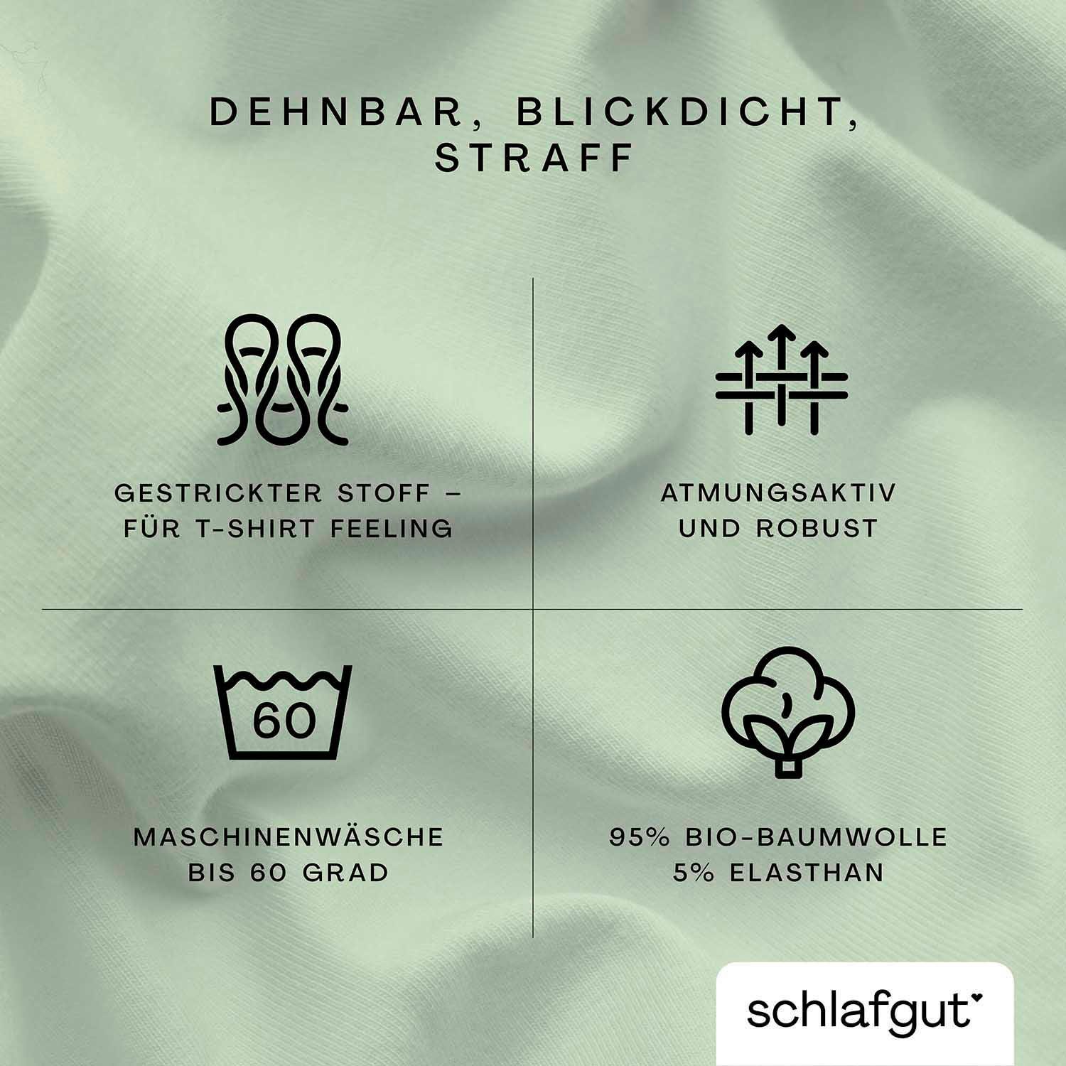 Schlafgut Spannbettlaken PURE Bio-Baumwolle mit Elasthan, 170 g/m², Bettlaken, Spannbetttuch, Jersey, Gummizug: rundum, (1 Stück), PREMIUM Laken für Matratzen bis 30cm Höhe, dehnbar blickdicht, straff