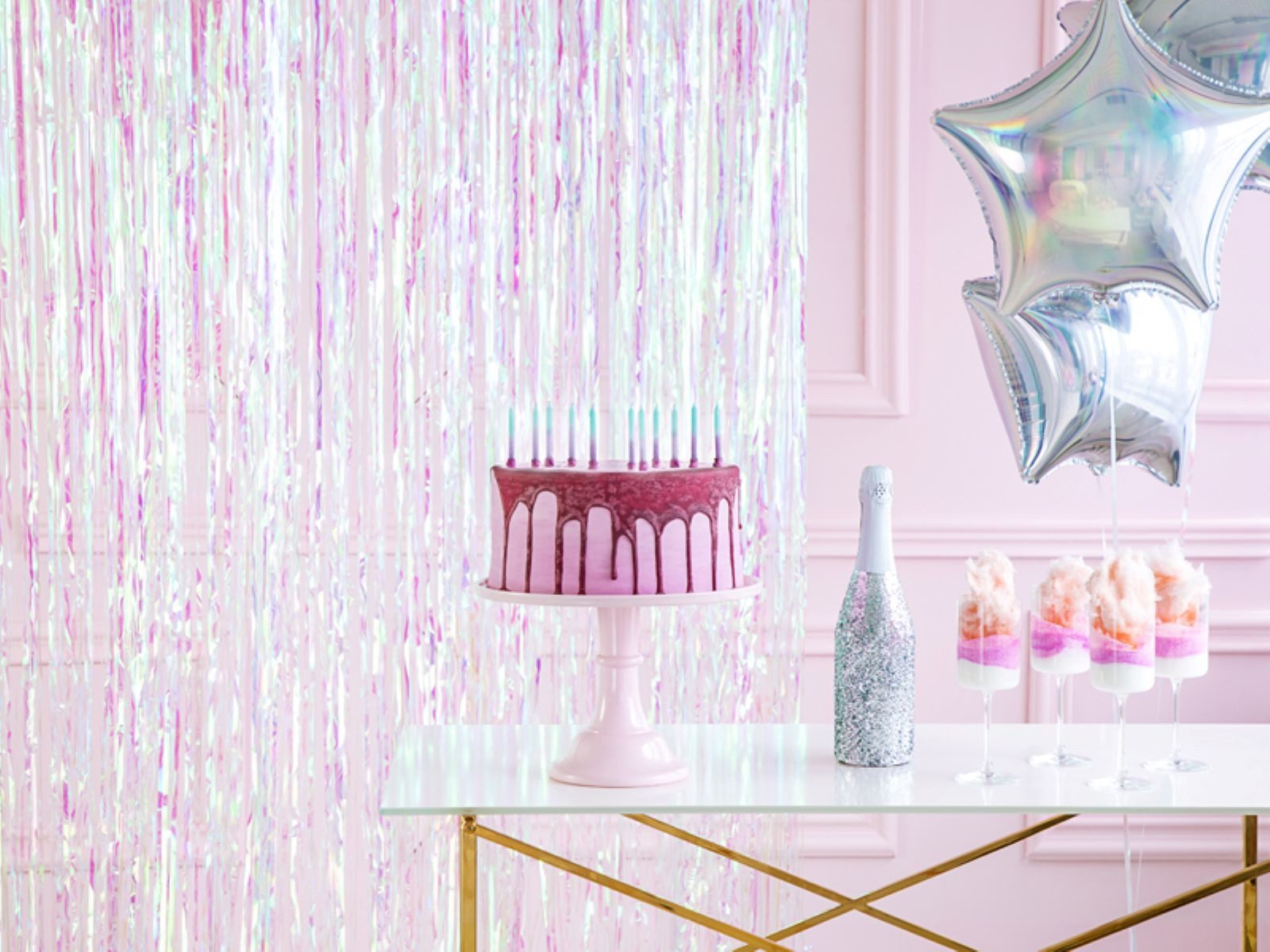 partydeco Hängedekoration Türvorhang Lametta 90x250cm, Irisierend Lila