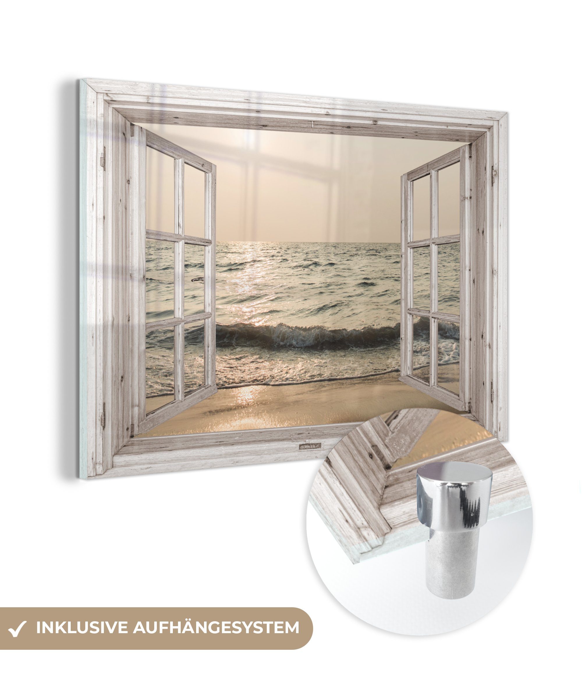 MuchoWow Acrylglasbild Aussicht - Meer auf Foto Wanddekoration - Glas - - auf St), (1 Strand, Wandbild Bilder Glasbilder Glas 