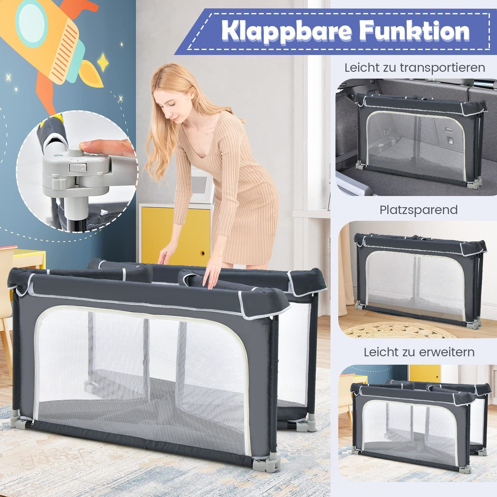 COSTWAY Laufgitter klappbar, Baby Laufstall mit 50 Bälle & Netzwänden & Tür günstig online kaufen