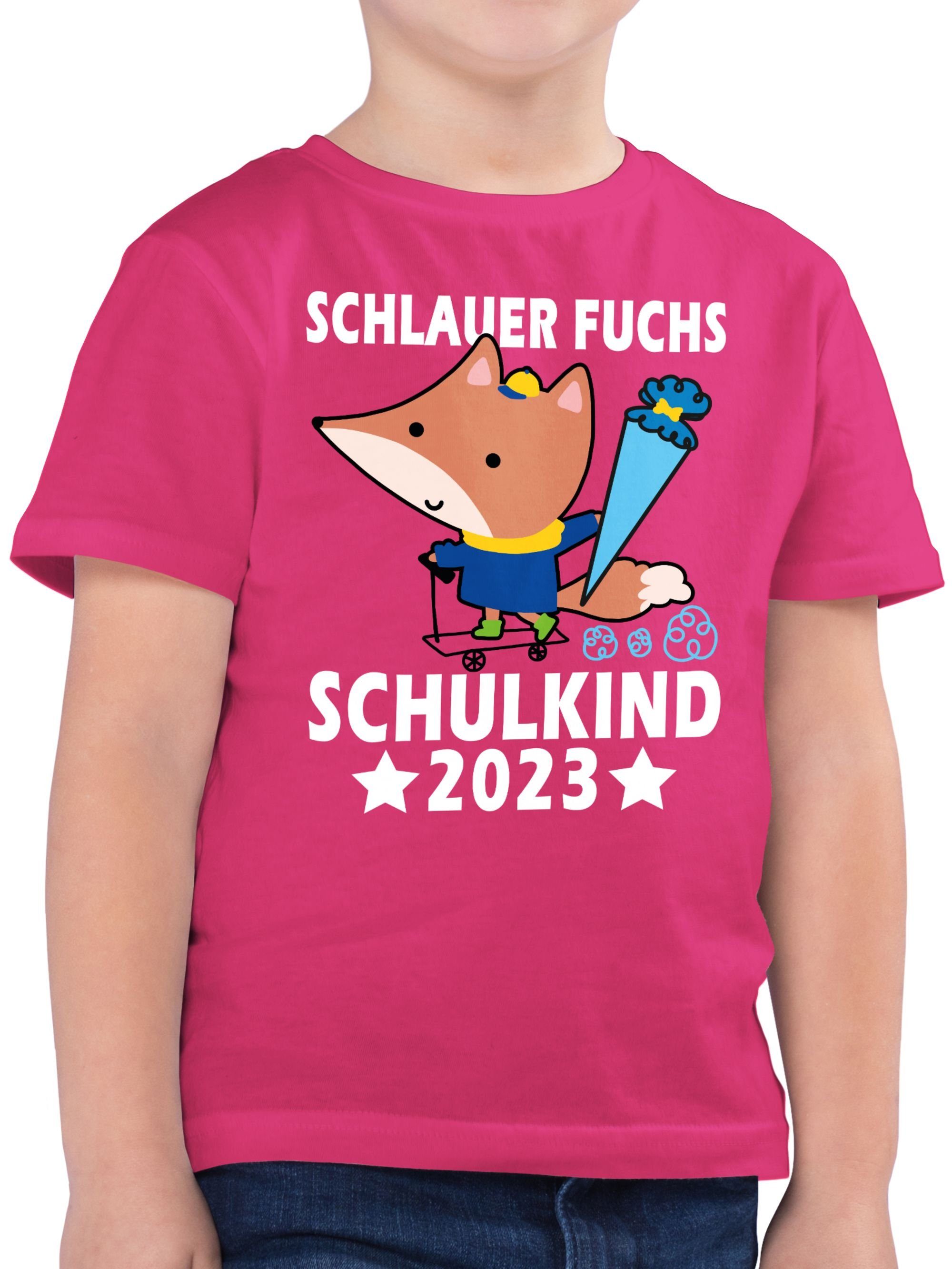 Shirtracer T-Shirt Schlauer Fuchs Schulkind 2023 Einschulung Junge Schulanfang Geschenke 02 Fuchsia