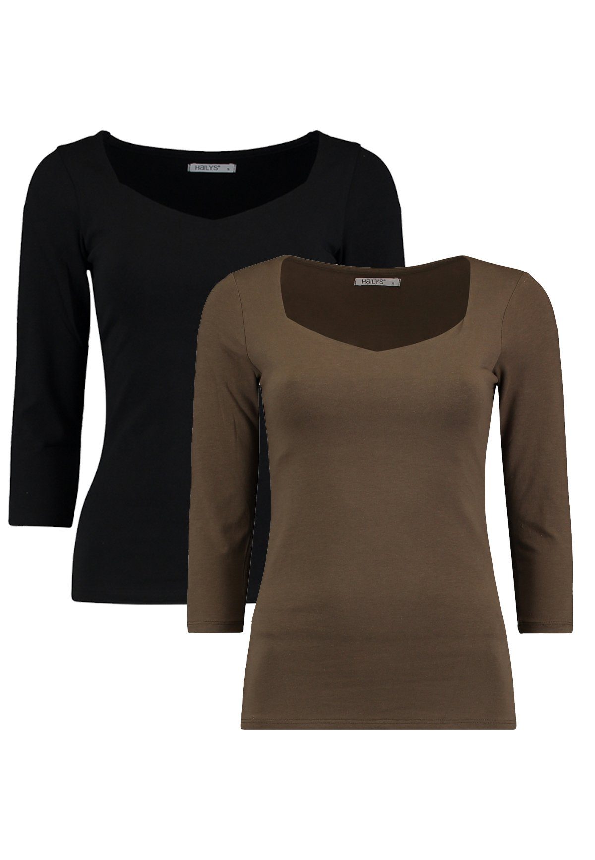 HaILY’S T-Shirt Dünnes 3/4 Arm Shirt 2-er Stück Set Stretch Longsleeve NOA (2-tlg) 4691 in Hellbraun-2