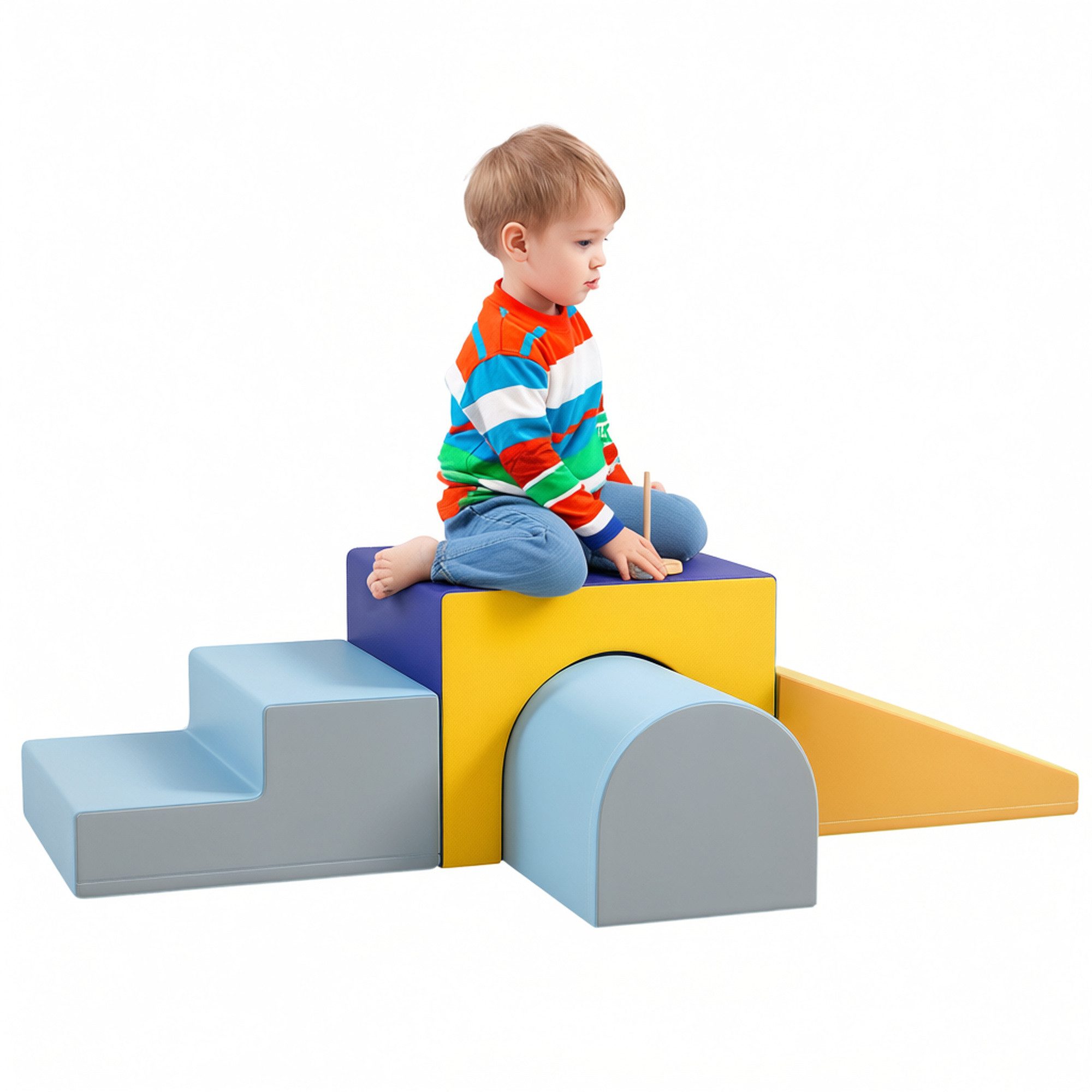 HOMCOM Bauklötze Weiche Bauspielzeug für Baby & Kleinkinder blau Spielbausteine, (Riesenbausteine, 4 St., Bausteinset), für 1-3 Jahre alt Kinder Kunstleder