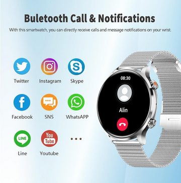 fremtudmy Smartwatch (1,39 Zoll, Android, iOS), mit Telefonfunktion, Runde Smart Watch Fitnessuhr Tracker Sportuhr