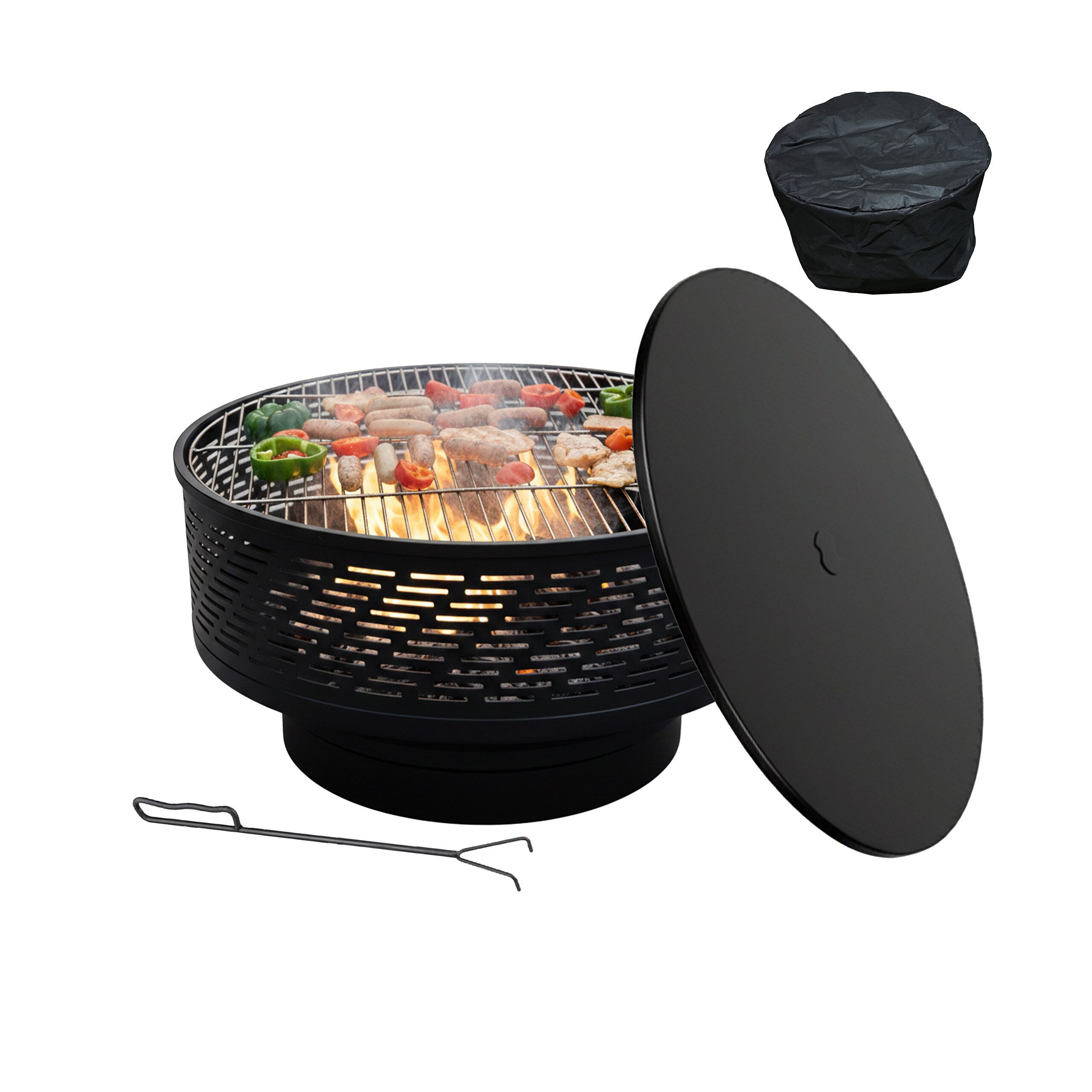 relaxdays Feuerschale mit Deckel und Grill, (5-St)