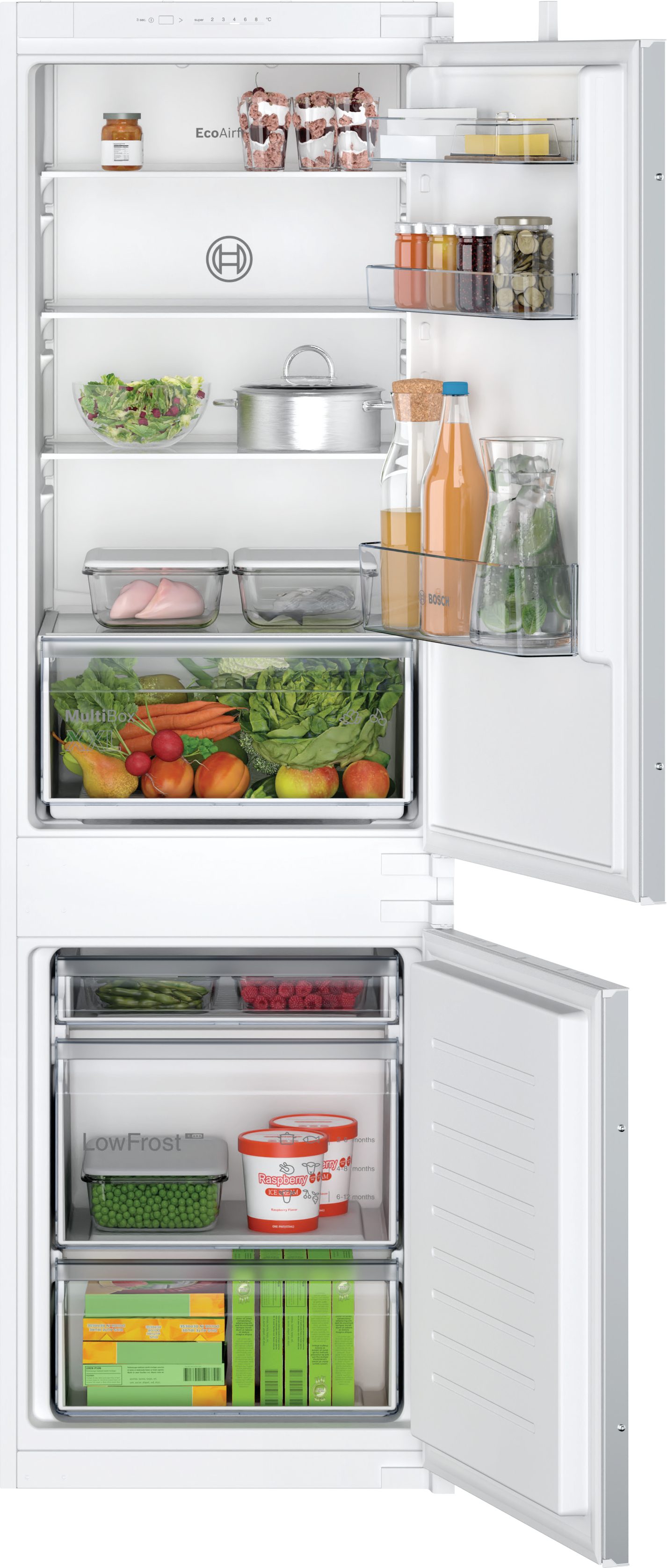 BOSCH Einbaukühlgefrierkombination Serie 2 KIV86NSE0, 177,2 cm hoch, 54,1 cm breit, Multi Box XXL: extragroße Schublade für Obst und Gemüse