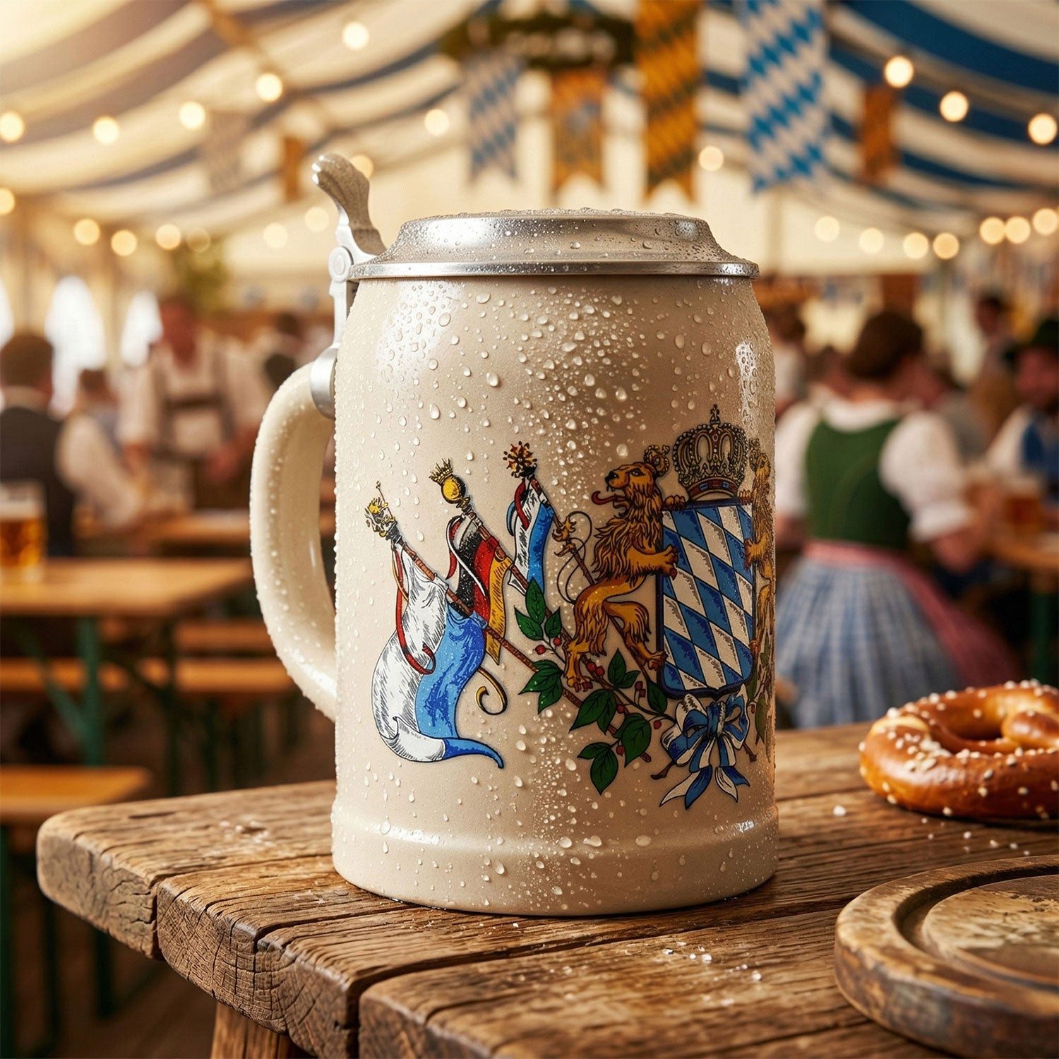 Bavariashop Bierkrug Steinkrug Bayern mit Deckel • Bierkrug mit Wappen • 0,5 Liter, Steinzeug – Bild 2 von 4