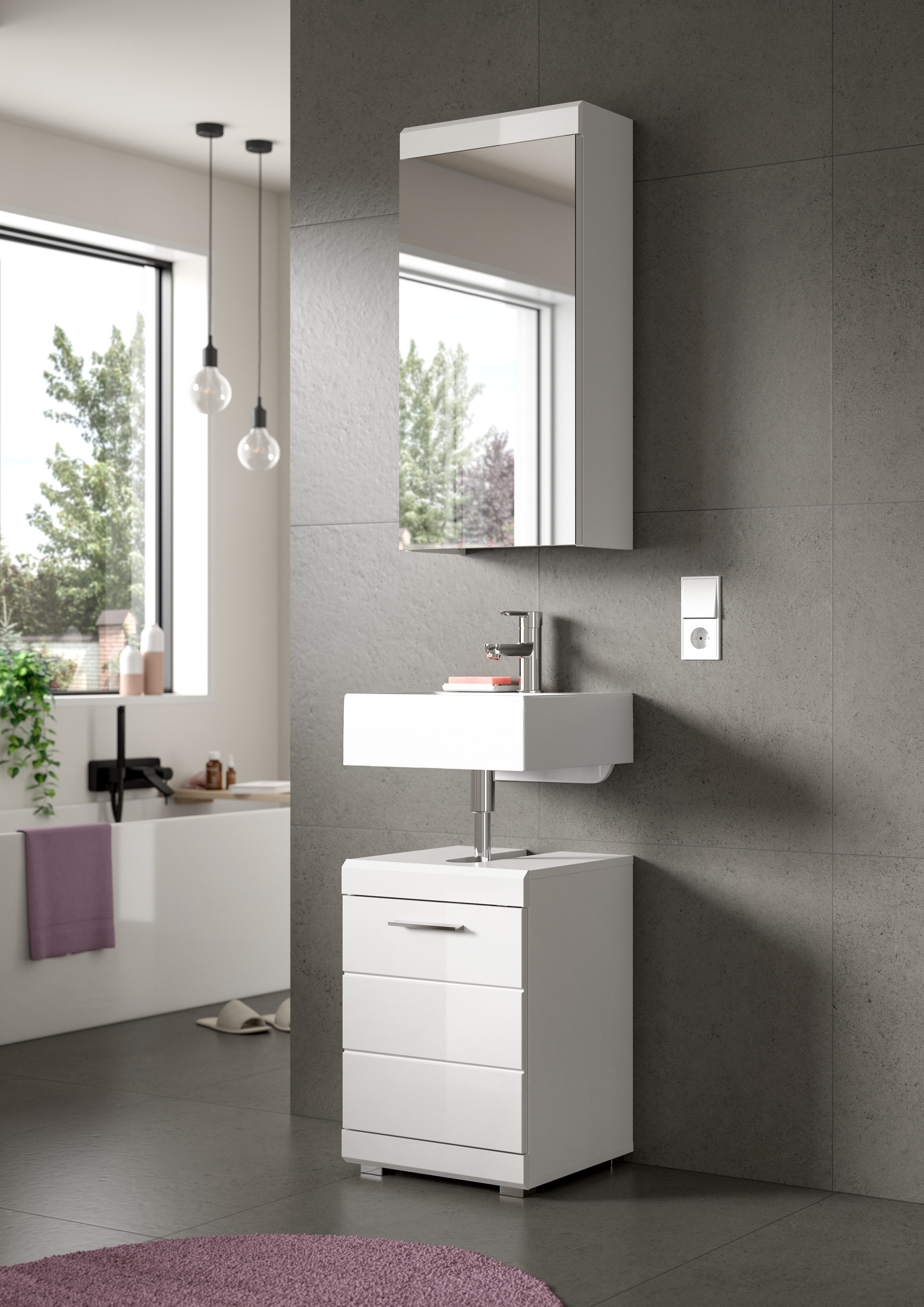 welltime Badmöbel-Set SIENA, 2-teilig, Waschbeckenunterschrank & Spiegelschrank, (TOPSELLER!, individuell um weitere Artikel der Serie SIENA erweiterbar), Badmöbel, Kombination, Badezimmer, Badset, Möbel-Set, Set