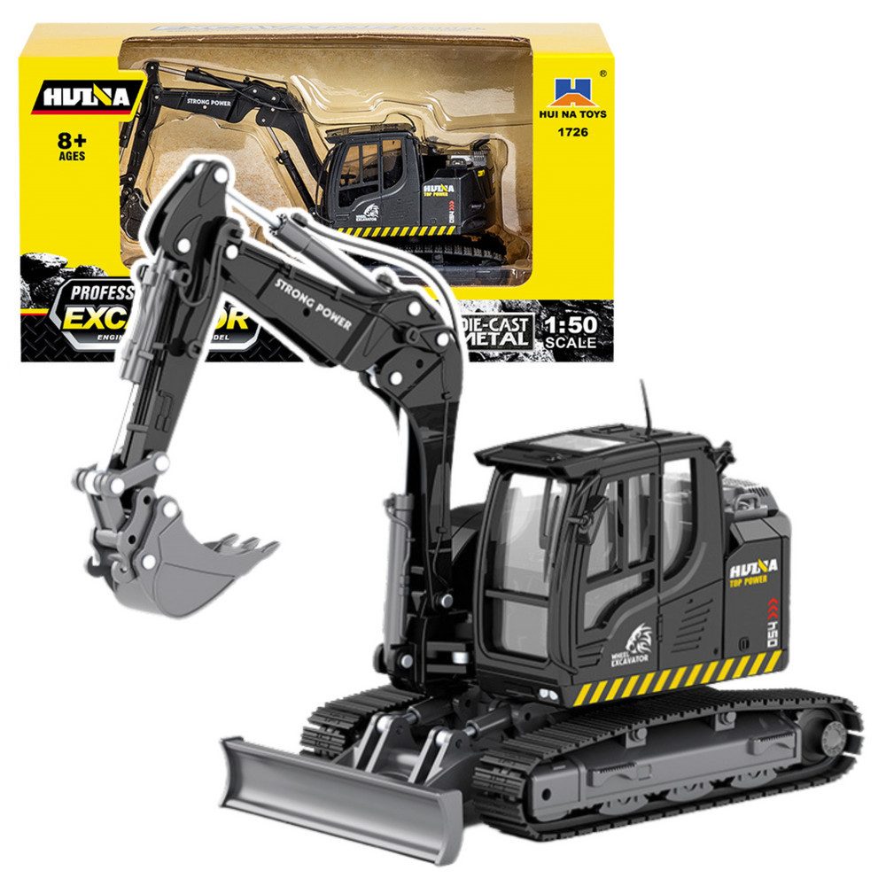 HUINA Spielzeug-Bagger Mobilbagger mit Bulldozer Metall Huina Schwarz 1:50, (Spar-Set, 1-tlg)