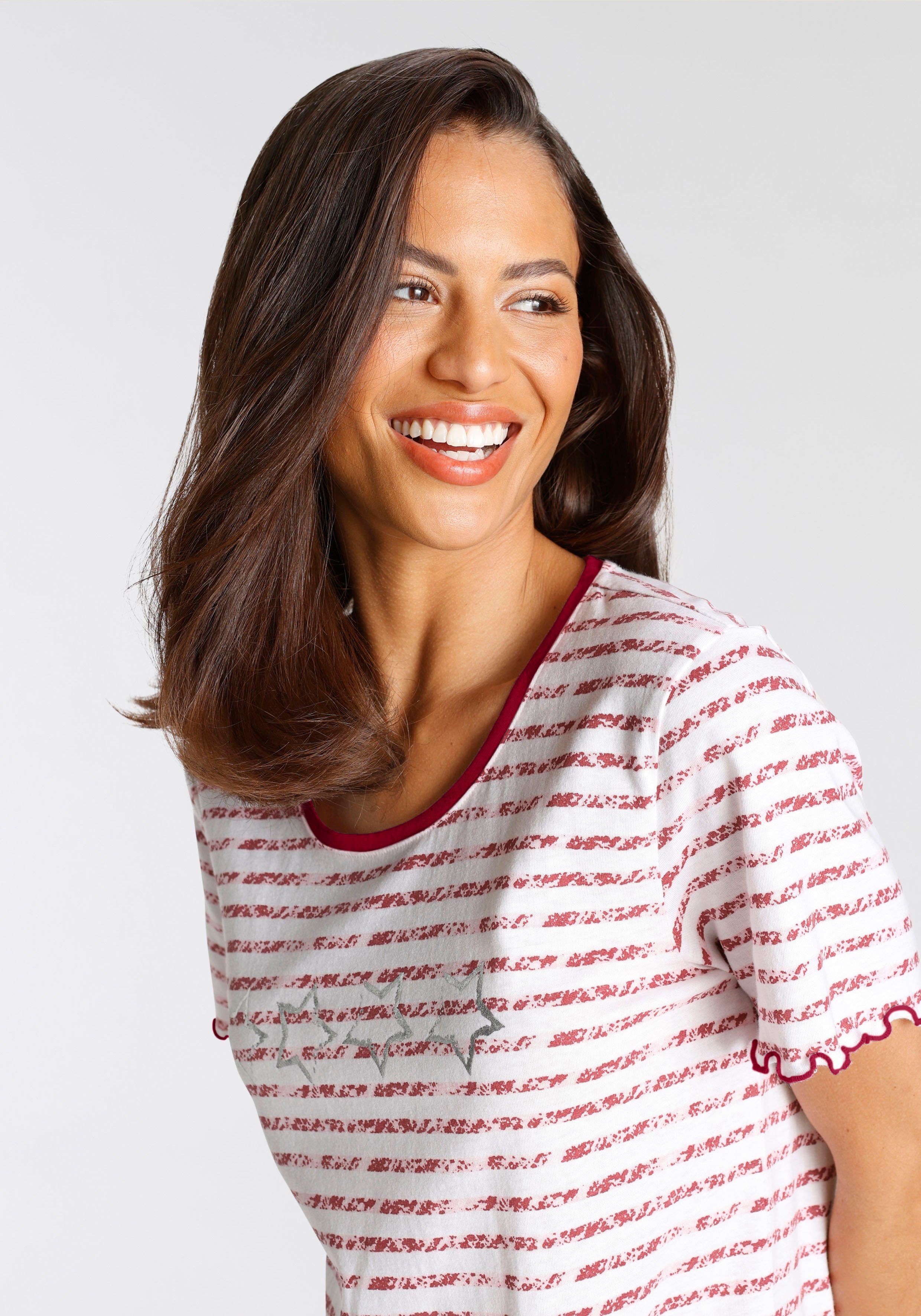 Vivance Dreams Sleepshirt mit Kräuselsaum pink-rot-gestreift