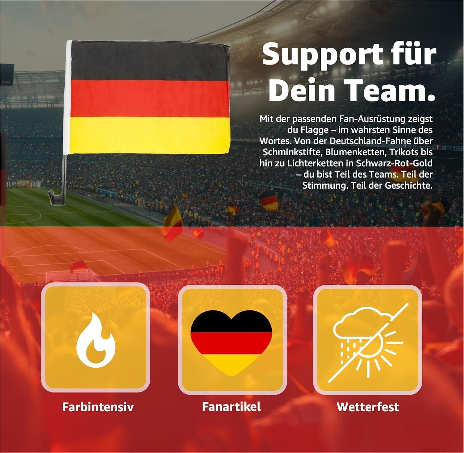 Dekotalent® Fahne 4er Autofahnen Autoflagge Deutschland Auto Fahne Fanartikel Fußball EM (Packung, 4-St., 4 Autofahnen), Eine stabile Kunststoffstange und ein Clip