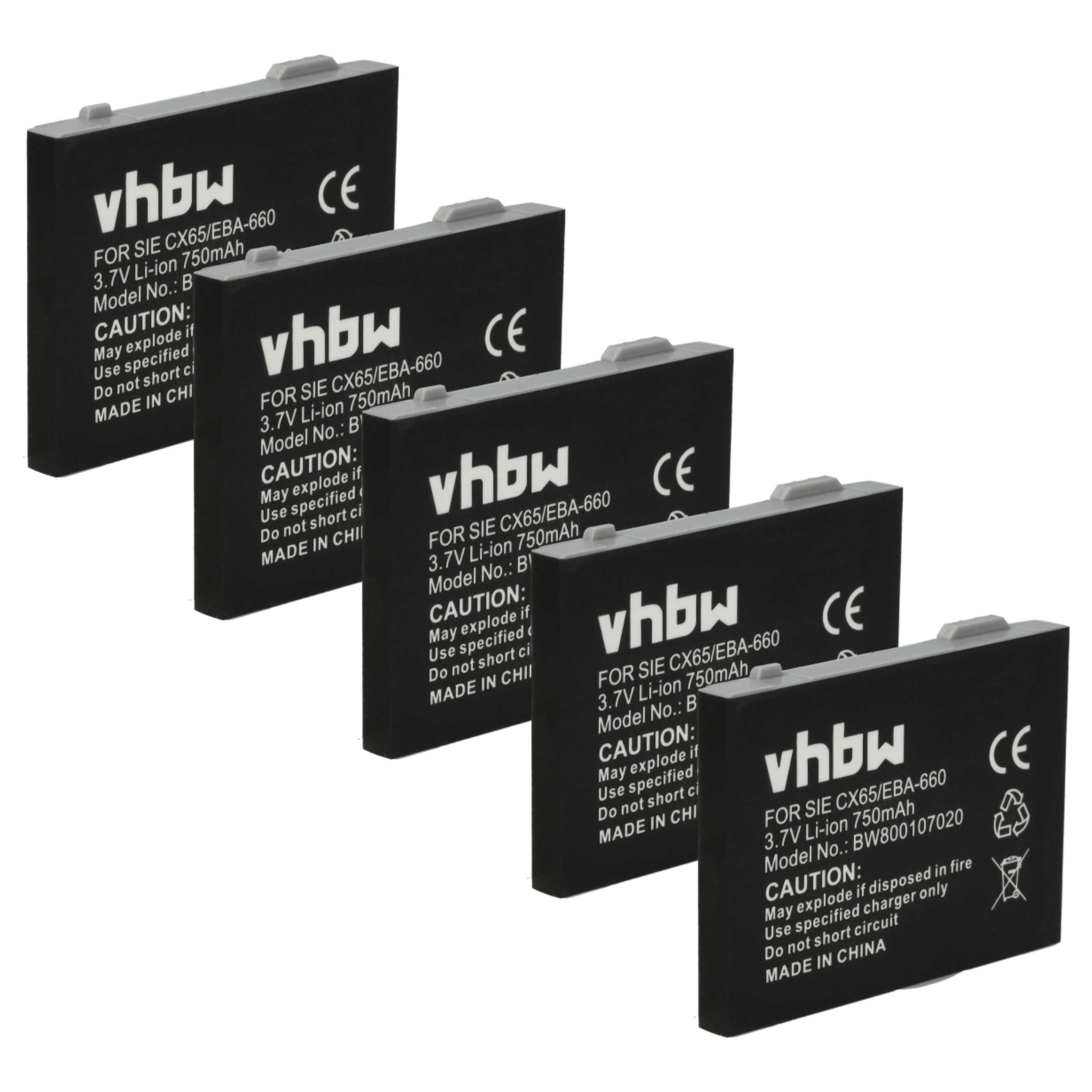 vhbw Akku passend für Siemens CX70, CX65, CX70 emoty, CXI65, CX66, CV75, Akku Akku Li-Ion 750 mAh (3,7 V, 5 St), Leistungsfähige Austausch-Akkus für Telefon, Festnetz oder schnurloses