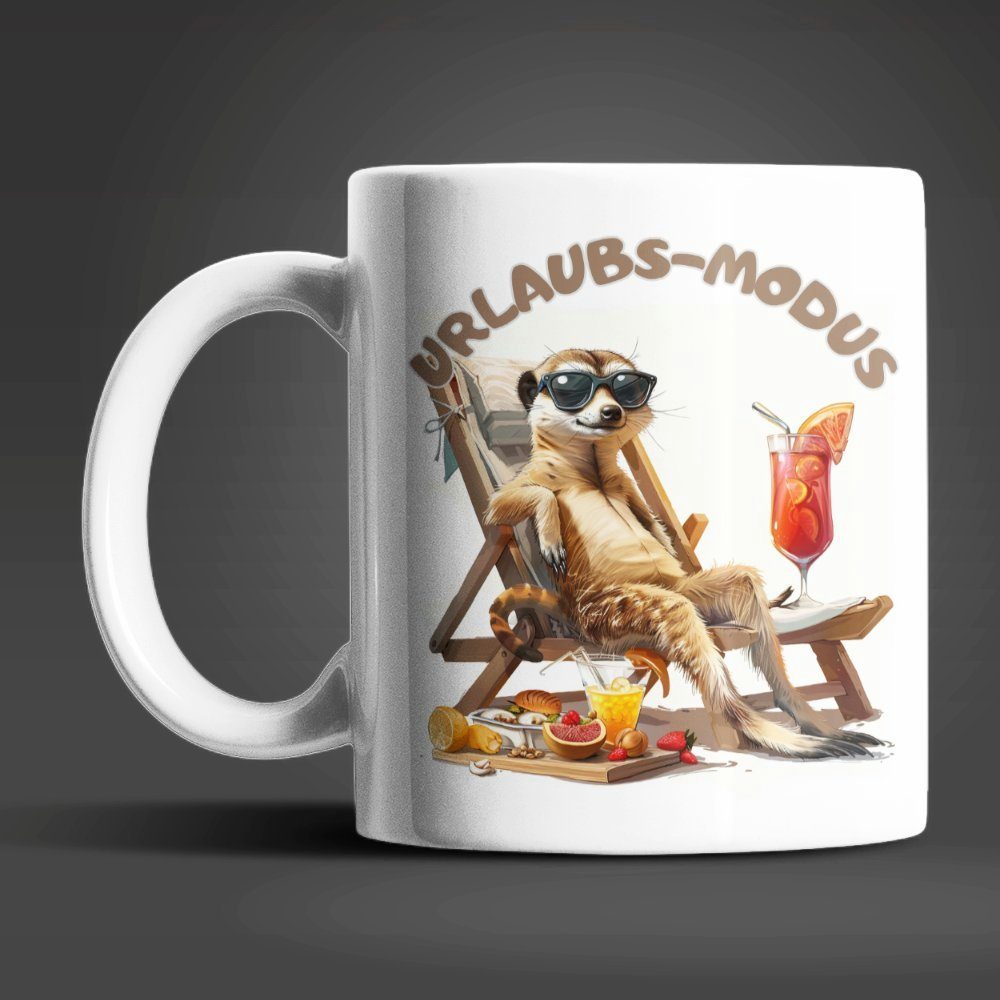 Tasse Erdmännchen Urlaubs-Modus Keramik Kaffeetasse Teetasse