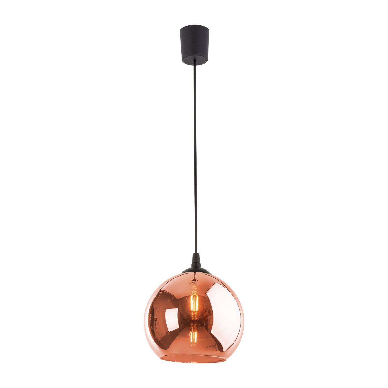 Licht-Erlebnisse Pendelleuchte ZAKARIYA, ohne Leuchtmittel, Glas E27 Ø 25 cm H: max. 100 cm in Schwarz Kupfer Kugel Schirm Modern
