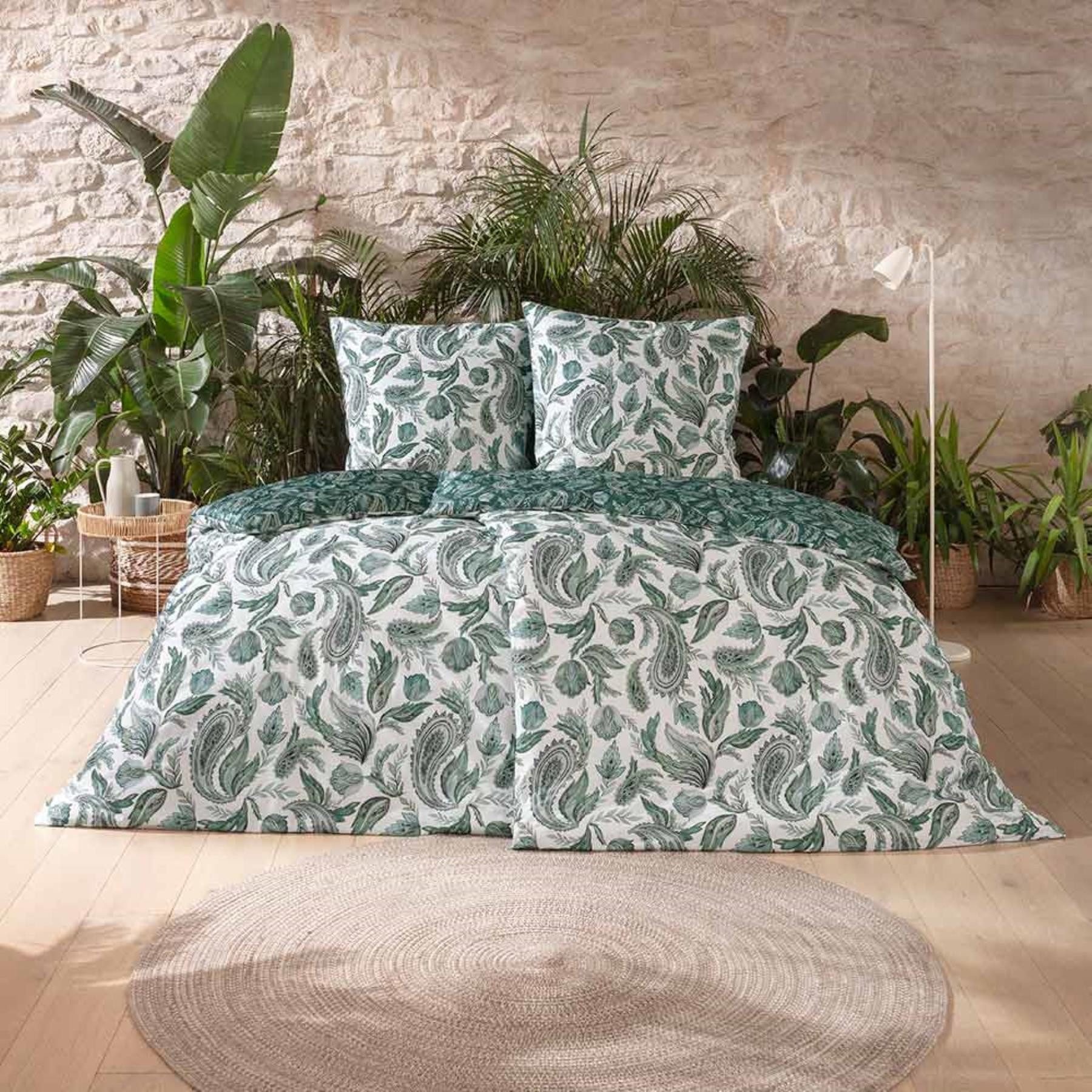 Estella Bettwäsche Estella Bio Mako Satin Bettwäsche 135x200 Medina petrol weiß Paisley, Bio Baumwolle, 2 teilig, für Sommer und Winter