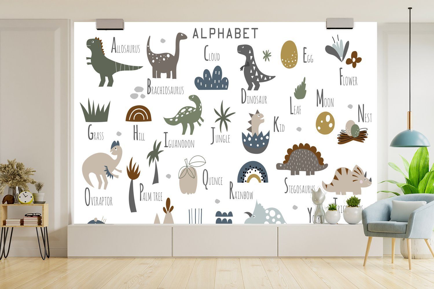 Kinder, - - Tapete (6 Kinderzimmer, - Kinderzimmer Vinyl Wohnzimmer, Matt, - Fototapete Buchstaben MuchoWow Mädchen St), Dinosaurier bedruckt, Wallpaper für Schlafzimmer, Jungen -