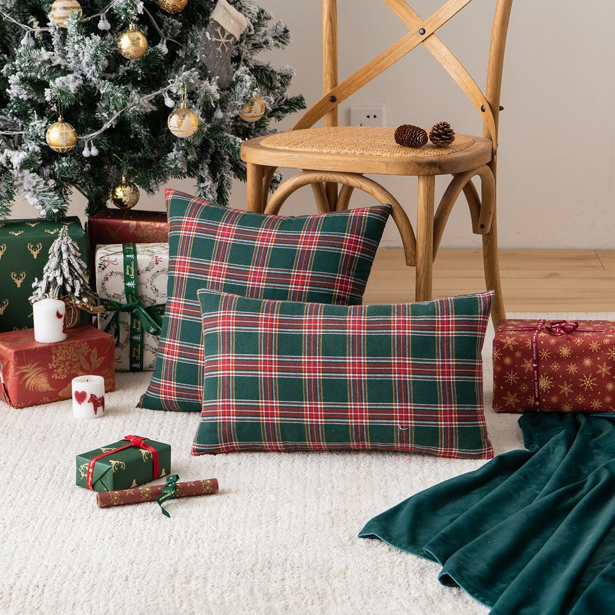 Kissenbezüge Kissenbezüge weihnachten 45x45cm,Kariert Plaid Quadratisch Kissenhülle