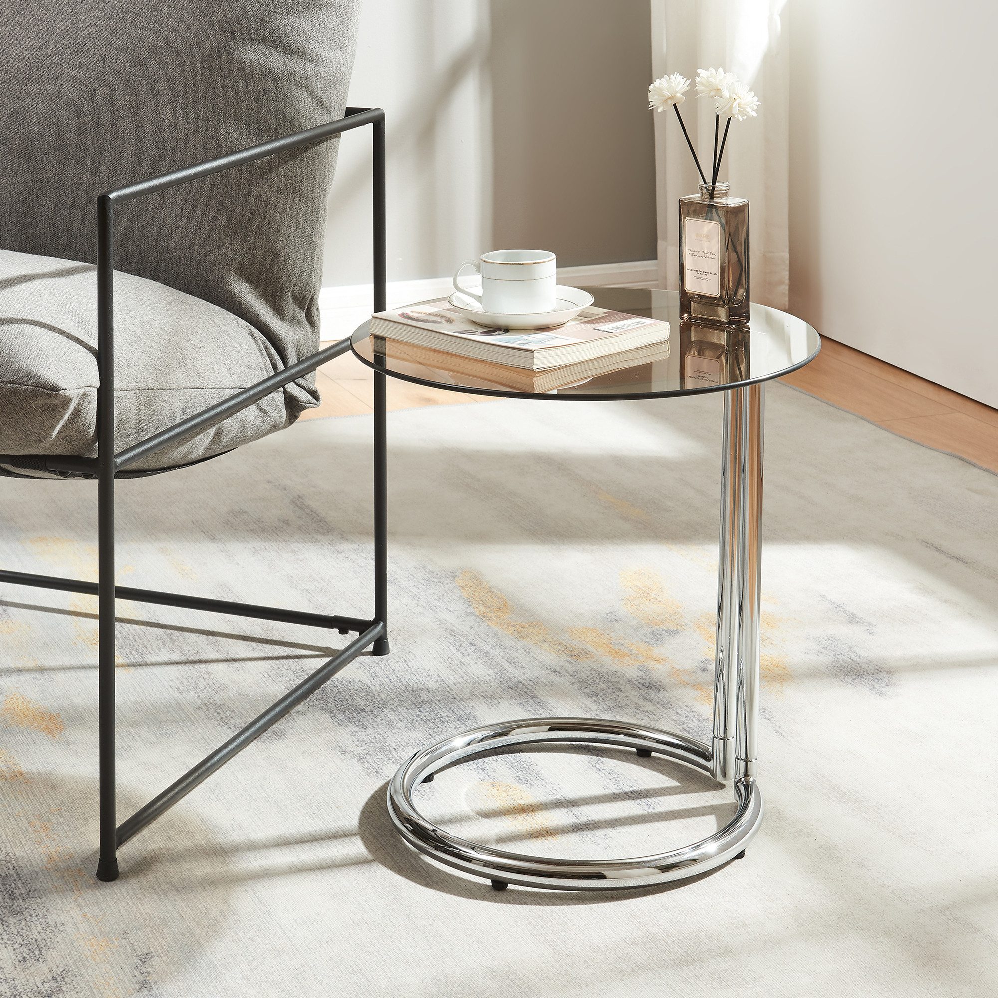 en.casa Beistelltisch, »Ylivieska« mit Glasplatte 46 x Ø45 cm rund Chrom/Br günstig online kaufen