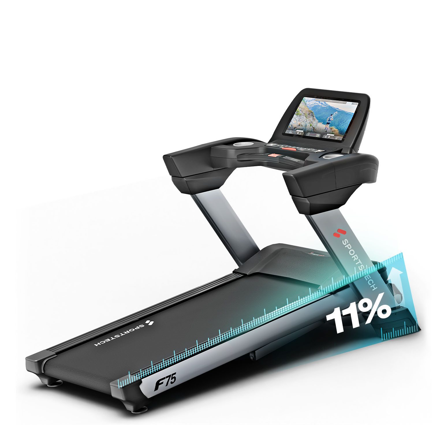 Sportstech Laufband F75 mit 21,5 Zoll Touchdisplay, Profi Laufband, große Lauffläche, 20km/h, Klappbar