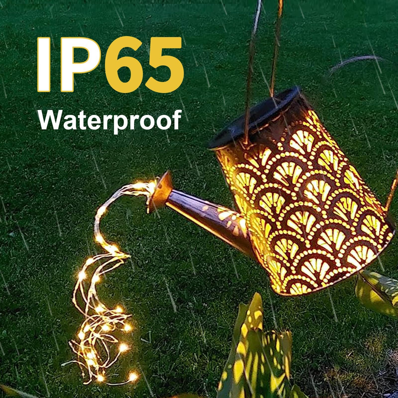 LQWELL LED Solarleuchte Solar Gießkanne mit Wasserfall Lichterkette Lampe, Jahrgang Solar Lanterne Garten Lampe, Warmweiß, für Hof, Path Rasen, Wege, Terrasse, Yard Deko
