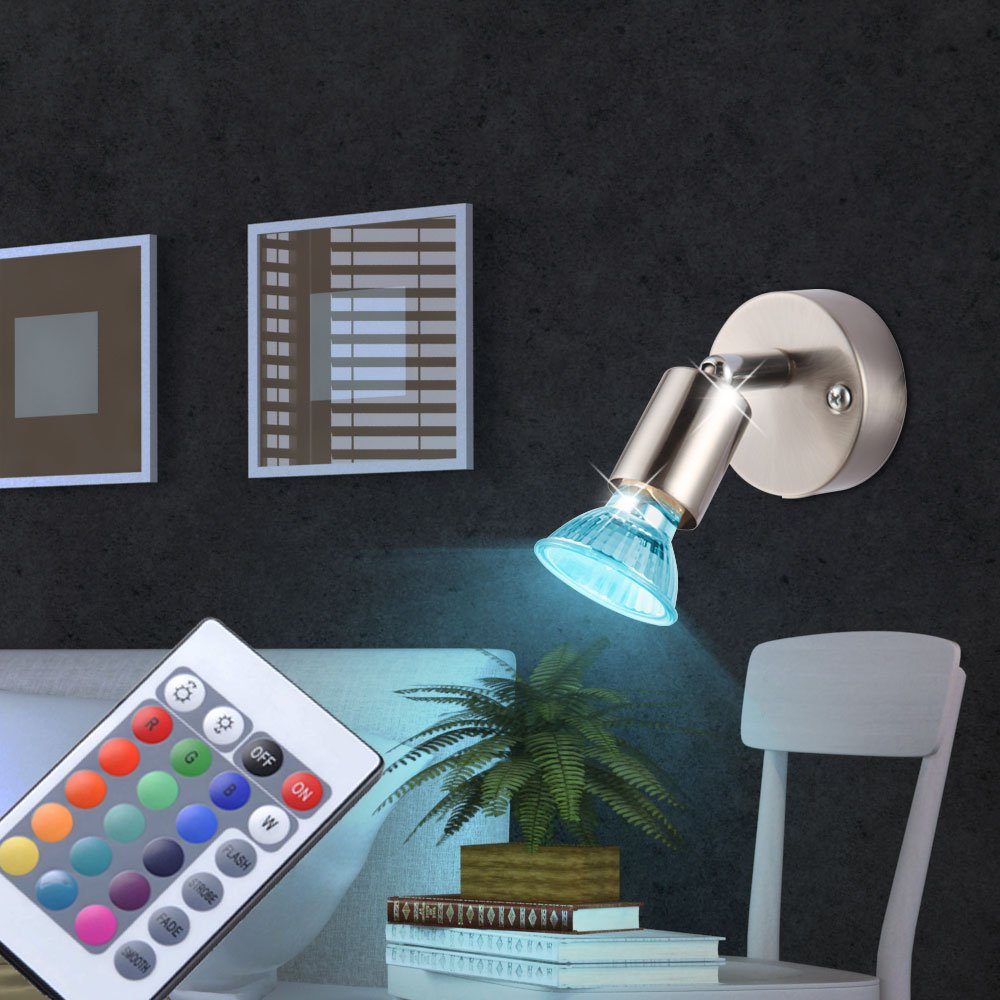 etc-shop LED Wandleuchte, Leuchtmittel inklusive, Warmweiß, Farbwechsel, Rot, Grün, Wand Leuchte Esszimmer silber Lese Spot Lampe Fernbedienung
