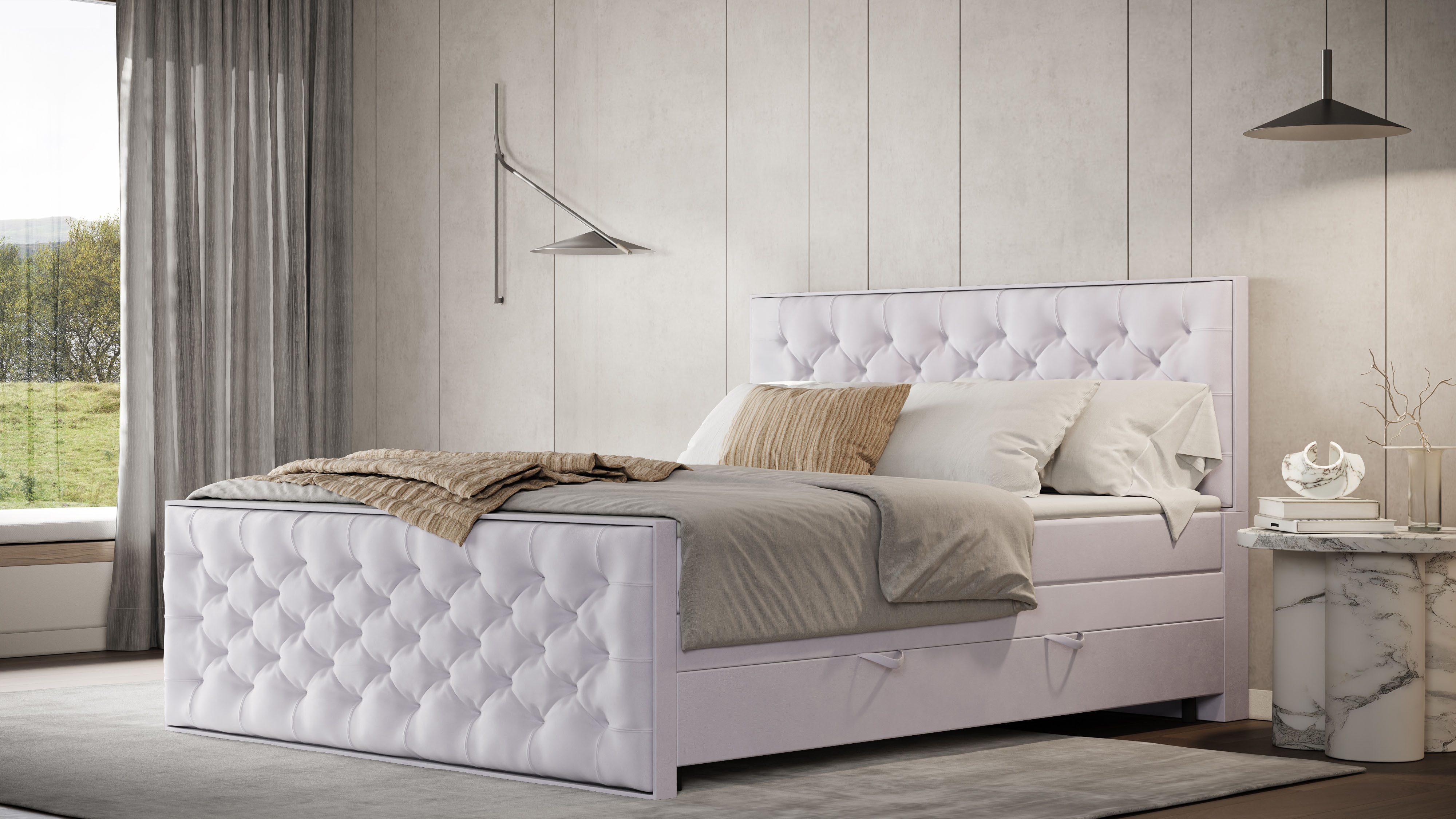 FORTE Boxspringbett Lanciano Max inkl. zwei Bettkästen und Kaltschaum Topper, und einer 7-Zonen-Tonnentaschenfederkernmatratze H2/H3