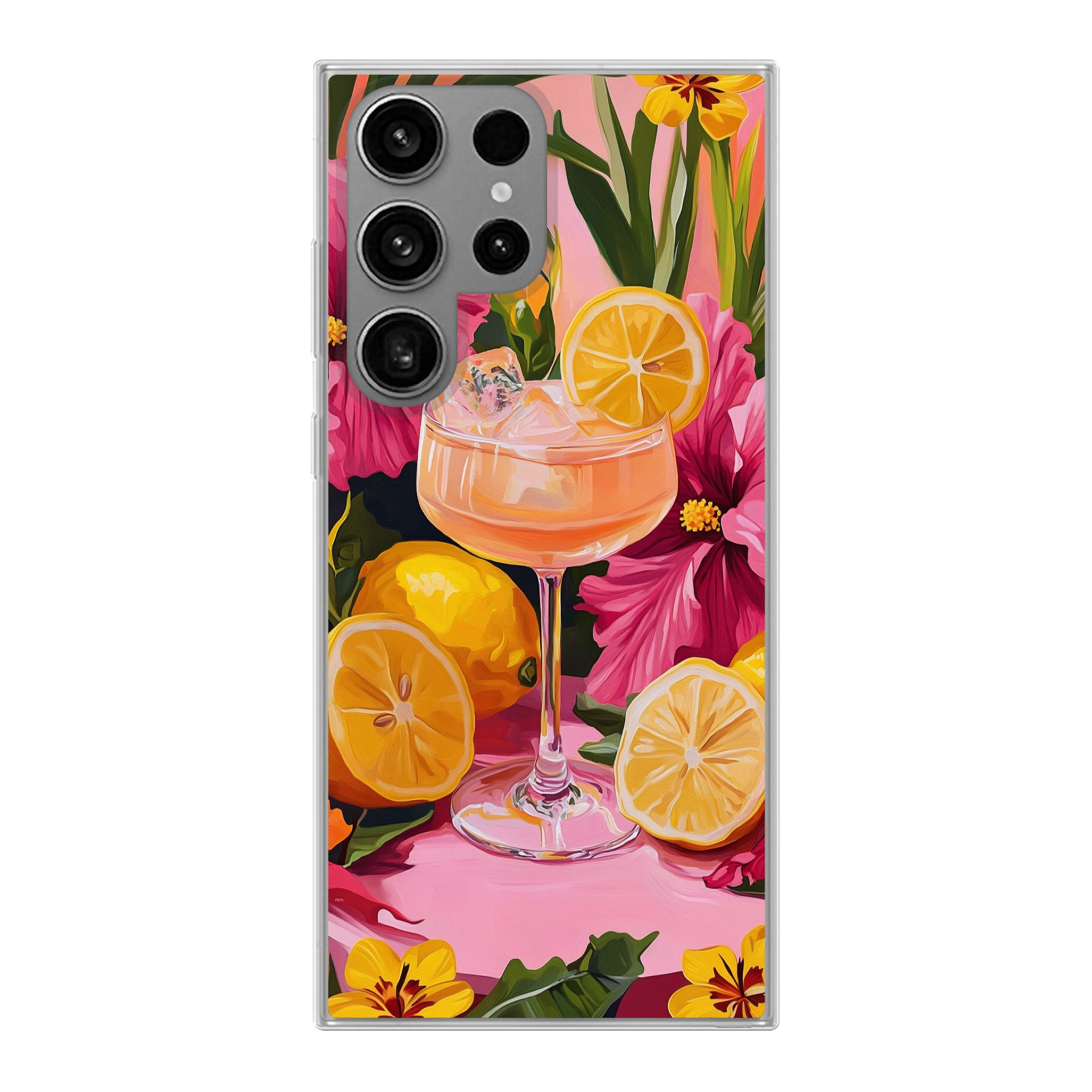 MuchoWow Handyhülle für Samsung Galaxy S23 Ultra Getränk - Blumen - Gelb