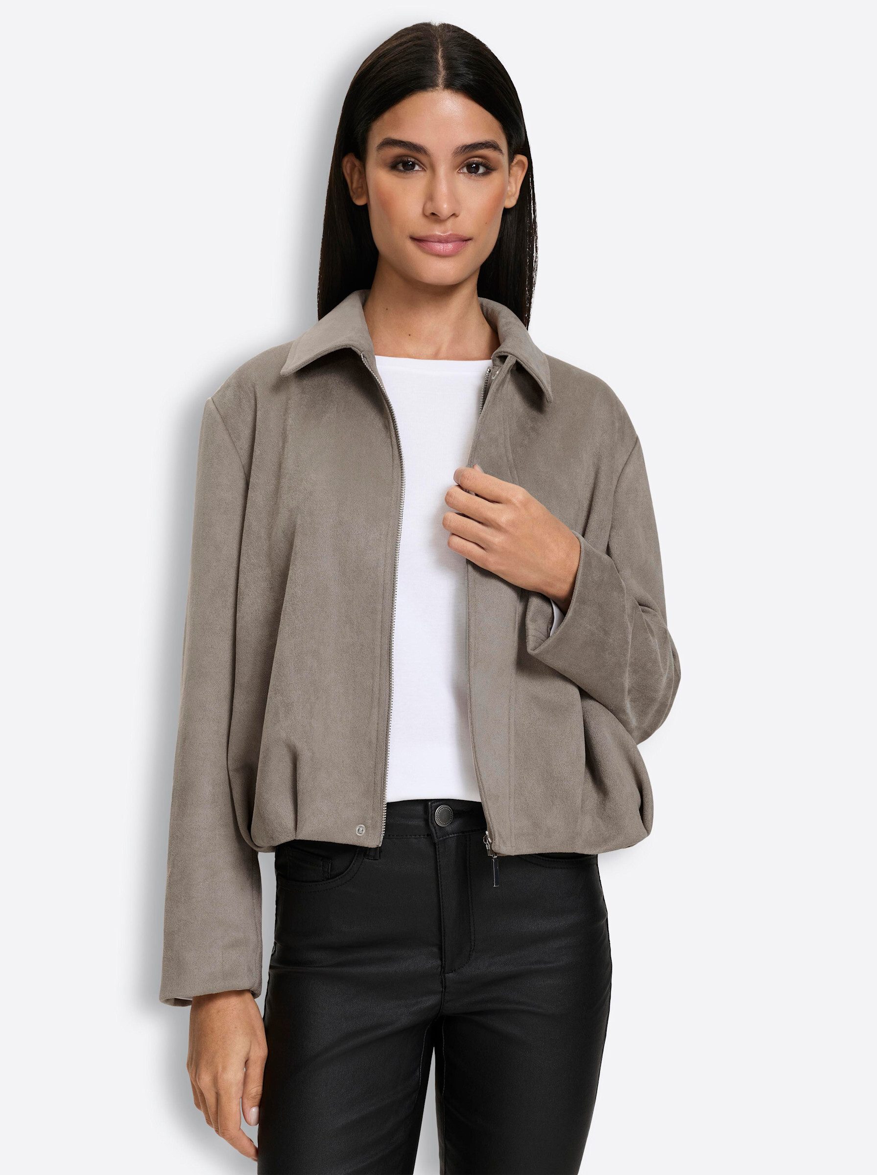 heine Blusenblazer Lederimitat-Blazer Langarm