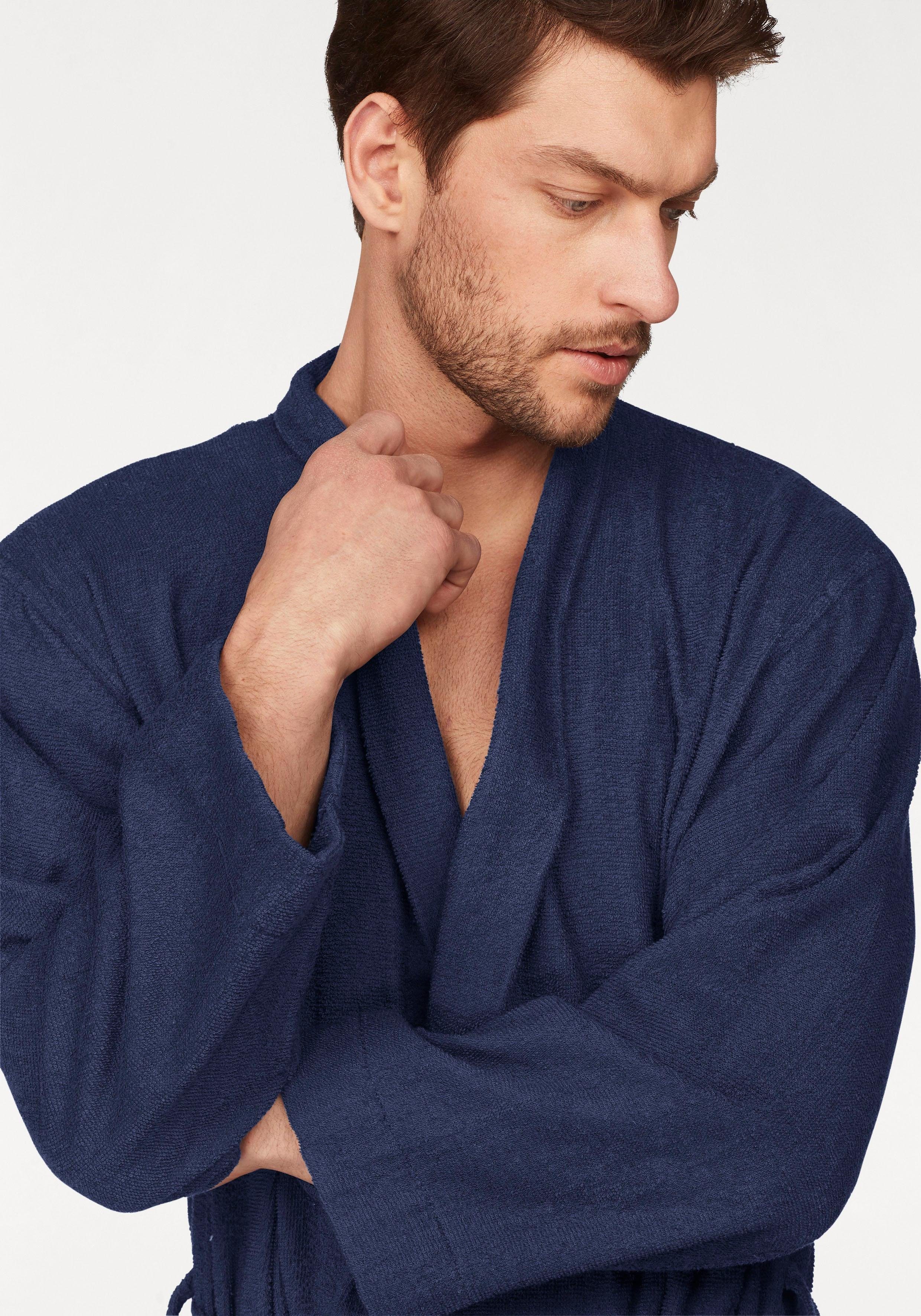 OTTO home Unisex-Bademantel Travel, ideal für Sauna & Spa, Hotelbademantel, Morgenmantel, Langform, Leichtfrottee, Kimono-Kragen, Gürtel, für Damen & Herren, leichte Qualität, langer Bademantel, S-3XL