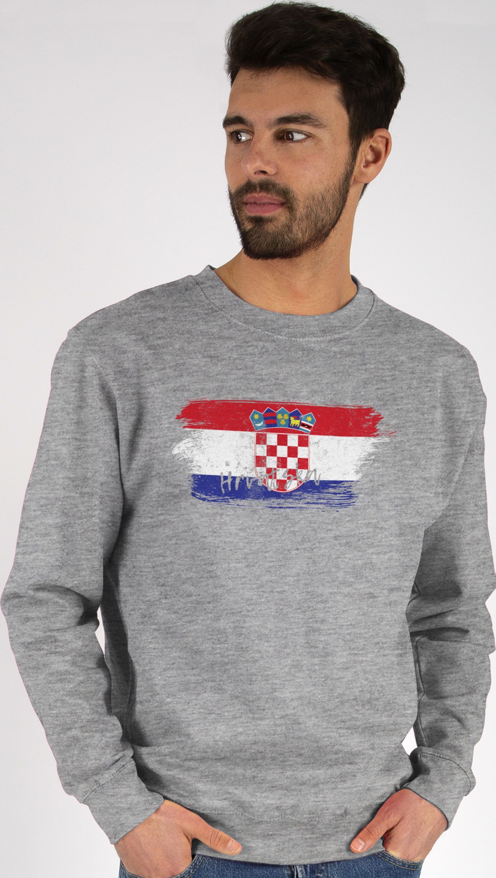 Shirtracer Sweatshirt Kroatien Vintage (1-tlg) Fussball EM 2024 2 Grau meliert