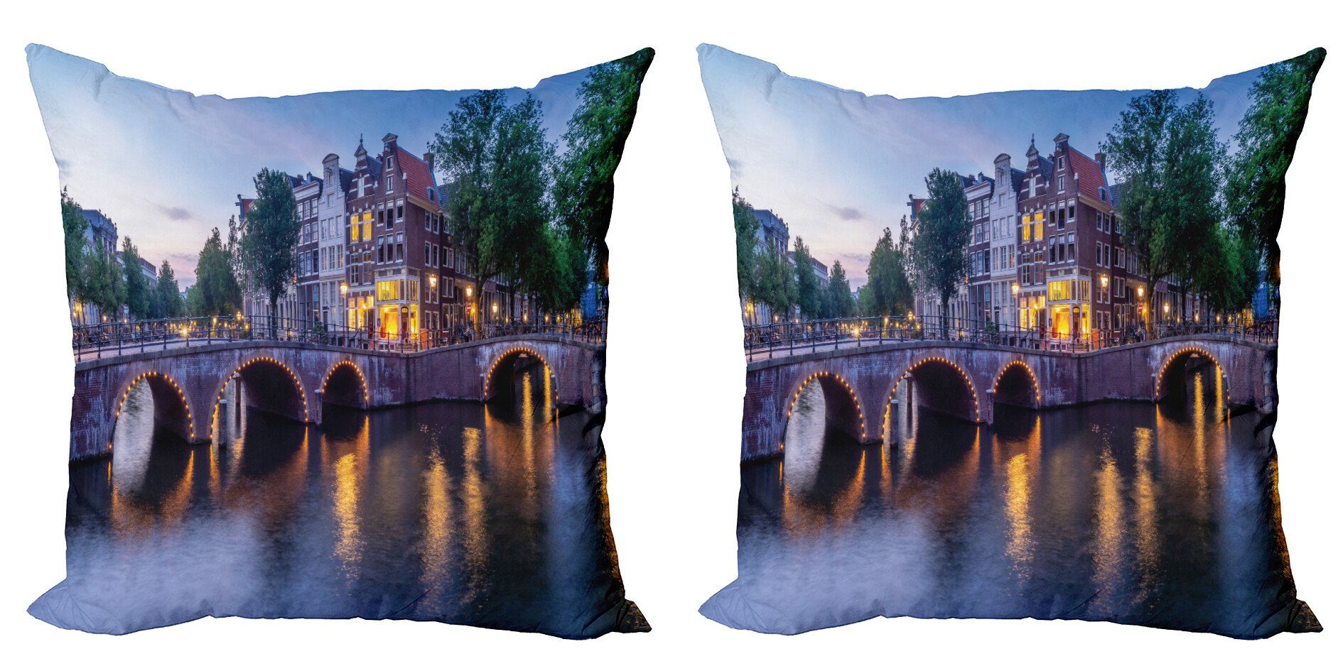 Kissenbezüge Modern Accent Doppelseitiger Digitaldruck, Abakuhaus (2 Stück), Niederländisch Brücke am Canal Keizergracht | Kissenbezüge