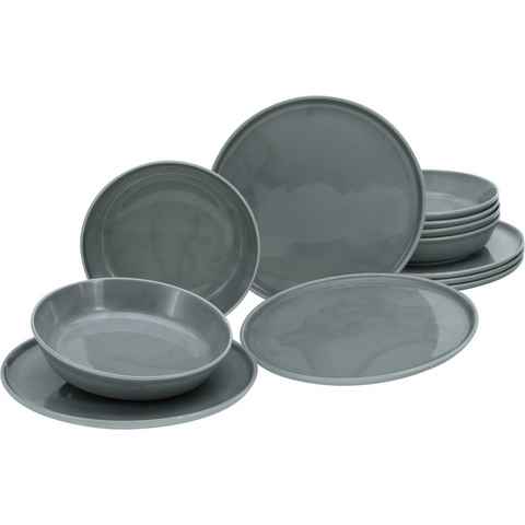 CreaTable Tafelservice Teller Set, Geschirr-Set Chef Collection (12-tlg), 6 Personen, Porzellan, Suppenteller, Speiseteller, nordisches Design, 12 Teile für 6 Personen