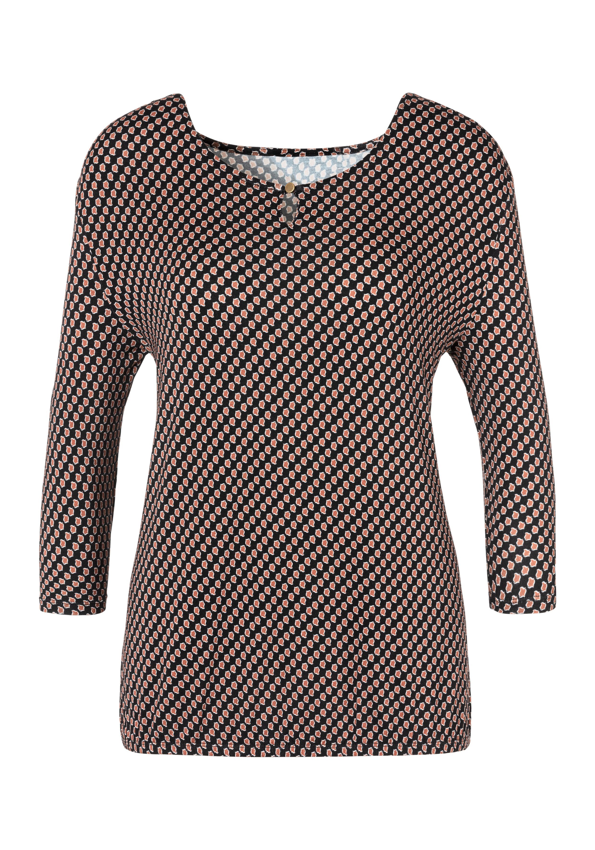 Vivance Rundhalsshirt mit goldfarbenem Zierknopf am Ausschnitt aus weichem Viskose-Stretch