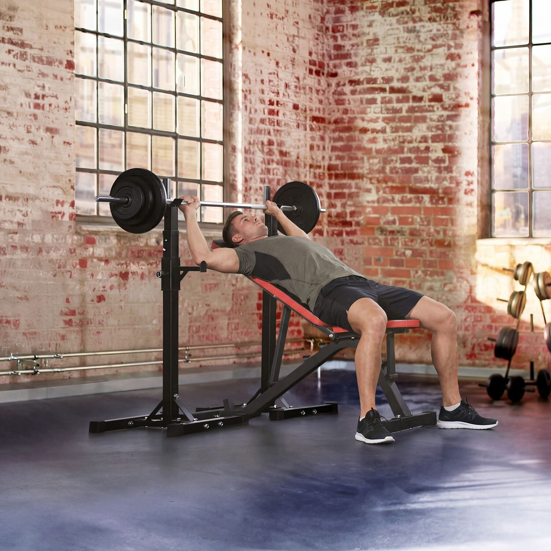 tectake Hantelbank Fitnessbank, multifunktional, seitliche Ablage 6-fach, (Trainingsbank, in schwarz), Bodenschonende Kunststoffkappen, obere Ablage 12-fach höhenverstellbar