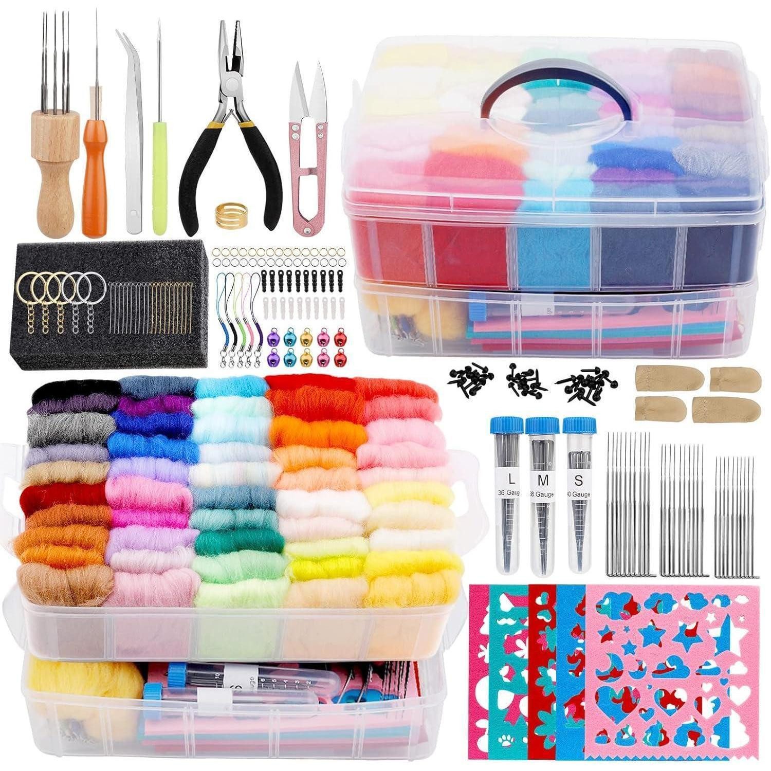 LuxusKollektion Filznadeln Nadelfilz-Set 50 Farben für 3-D-Skulpturen & Bastelarbeiten