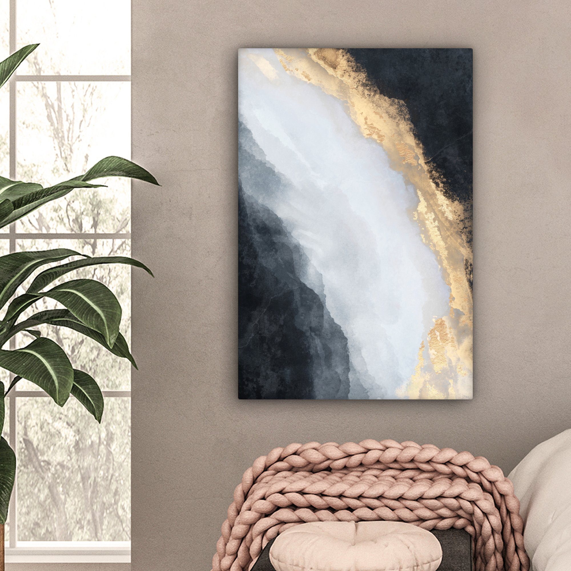 OneMillionCanvasses® Leinwandbild Abstrakt - Farbe - Gold - Schwarz - Marmor, Fotodruck (1 St), Wandbilder, Deko Schlafzimmer Wohnzimmer 60x90 cm