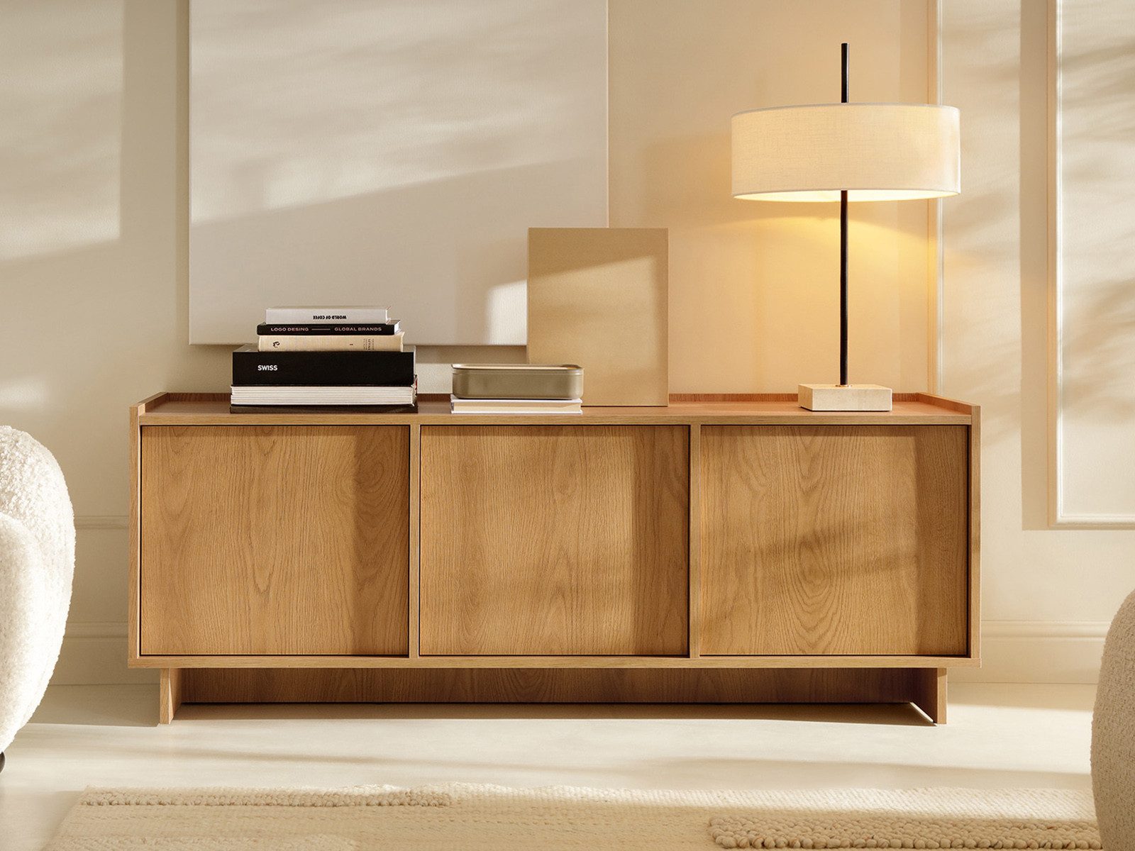 Compleo TV-Schrank 147 cm breit, Japandi design KELLOS, Lowboard eiche