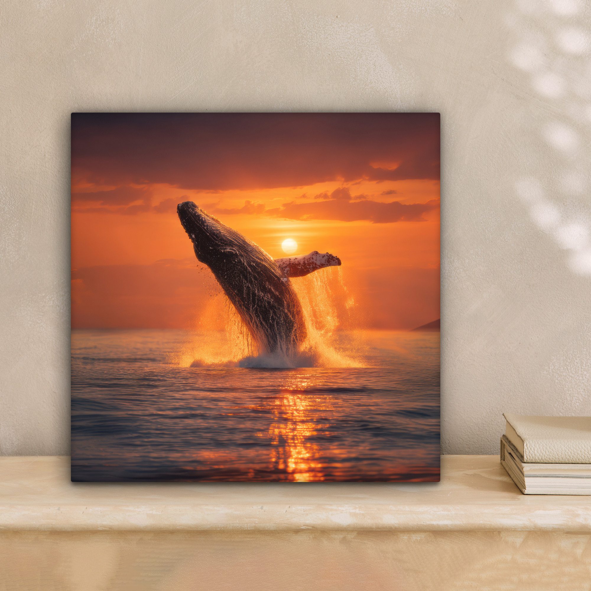 OneMillionCanvasses® Leinwandbild Wal - Sonne - Meer, Fotodruck (1 St), Wandbild, Deko Schlafzimmer Wohnzimmer Flur 20x20 cm