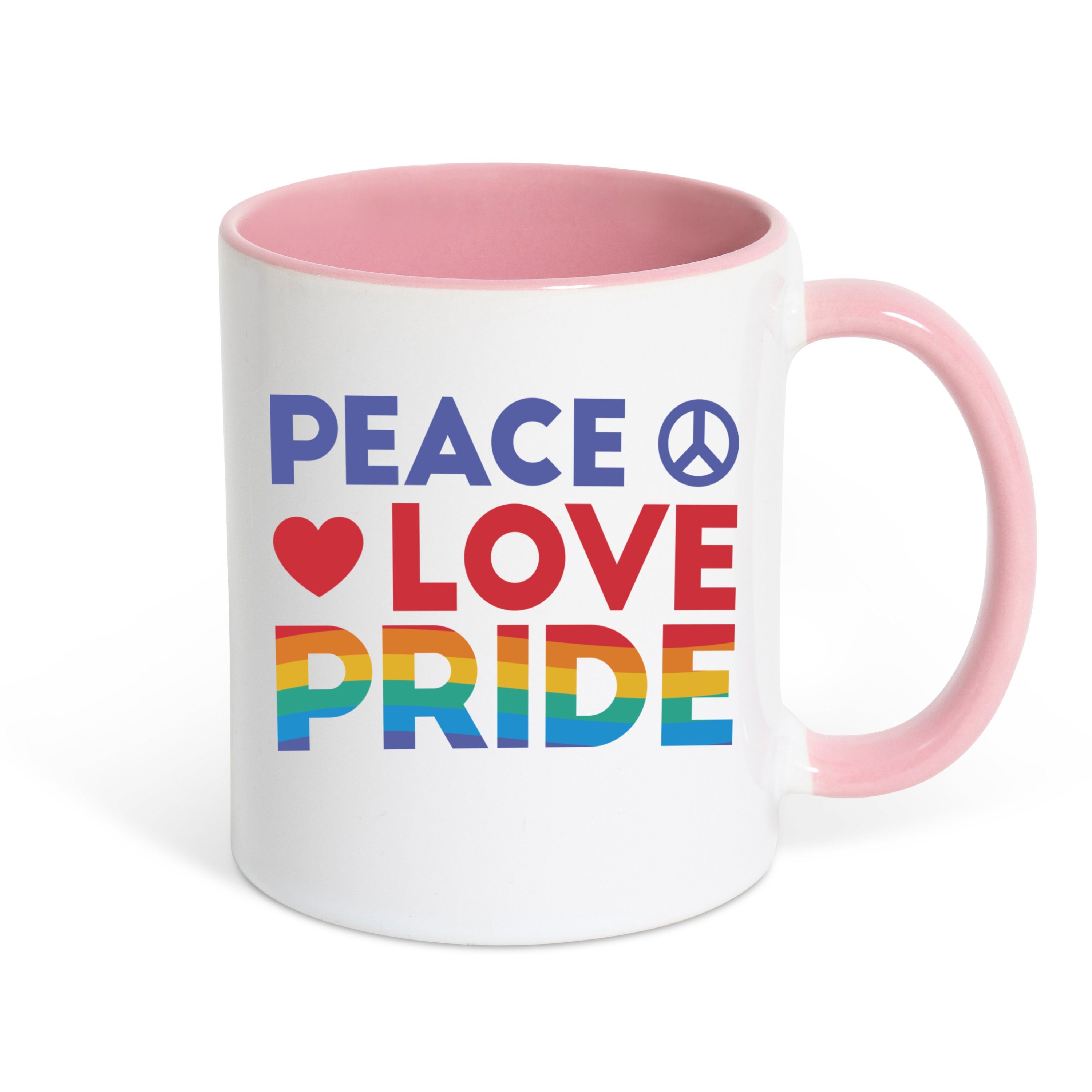 Youth Designz Tasse Peace Love Pride Kaffeetasse Geschenk, Keramik, mit trendigem Motiv Weiss/Rosa