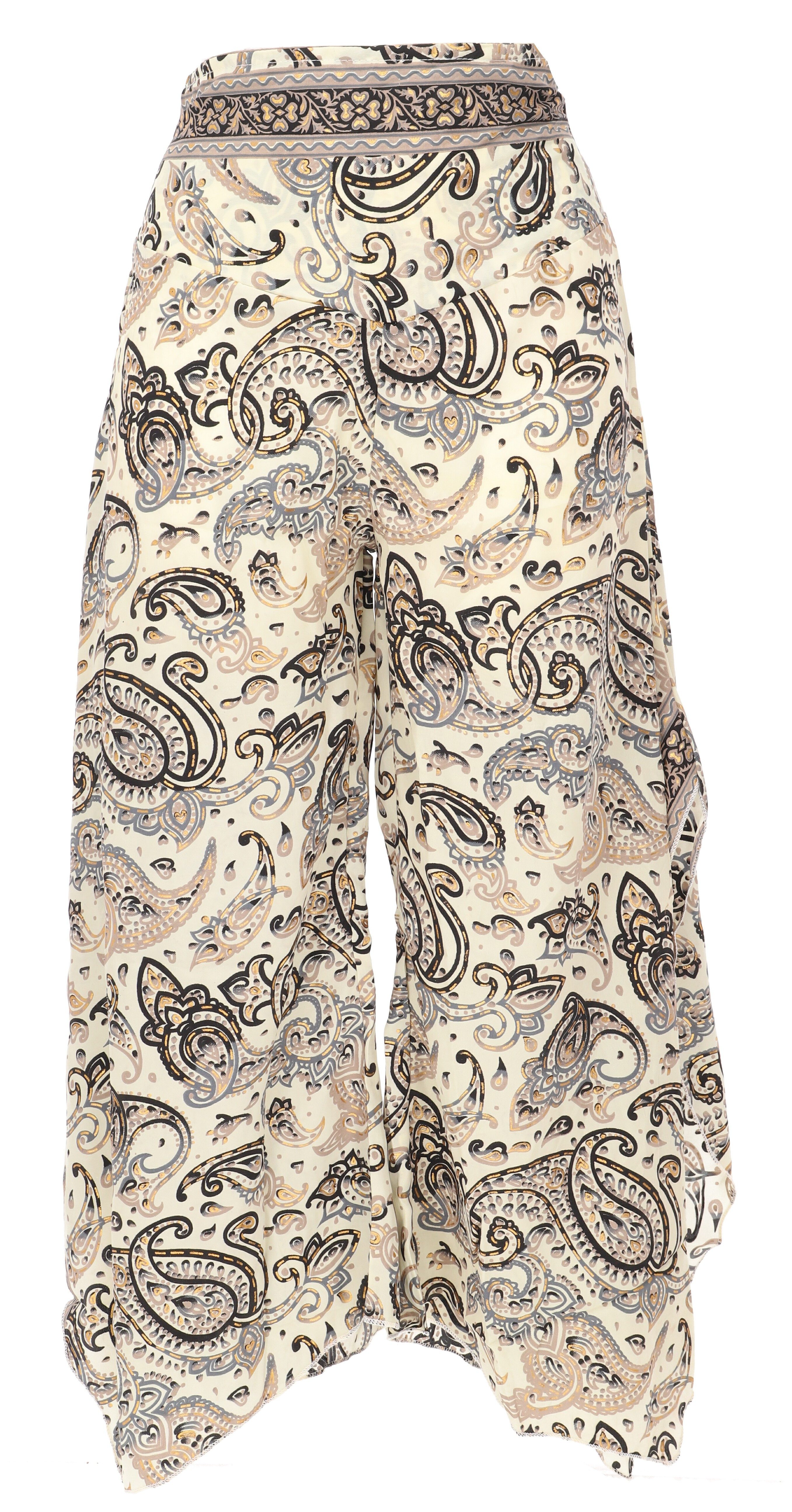 Guru-Shop Relaxhose Palazzohose, weite Boho Sommerhose - weiß/schwarz alternative Bekleidung