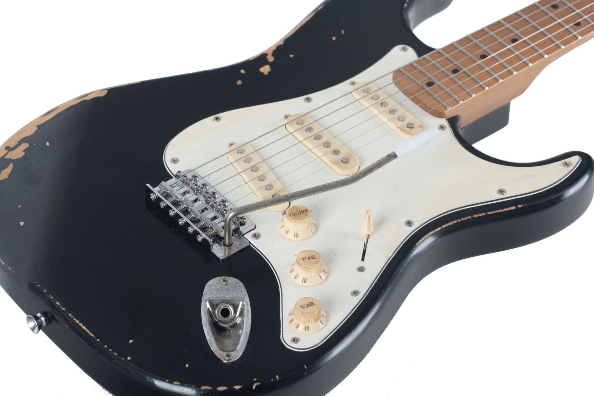 Rocktile E-Gitarre Vinstage ST-RMBK Schwarz - Relic-Gitarre in Aged-Style, 3x Single Coil Pickup