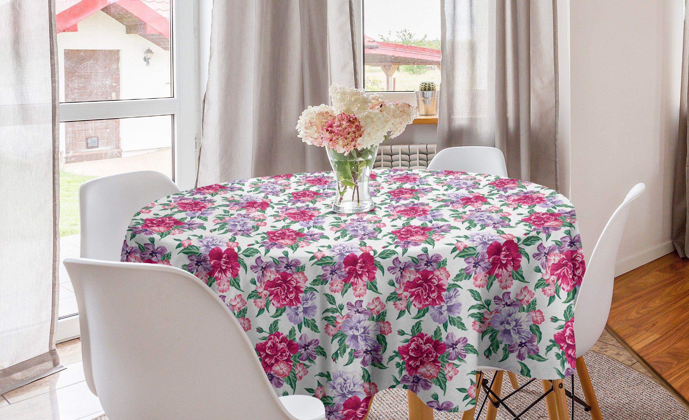 Abakuhaus Tischdecke Kreis Tischdecke Küche Esszimmer Blüten Garten für Englischer Abdeckung Dekoration