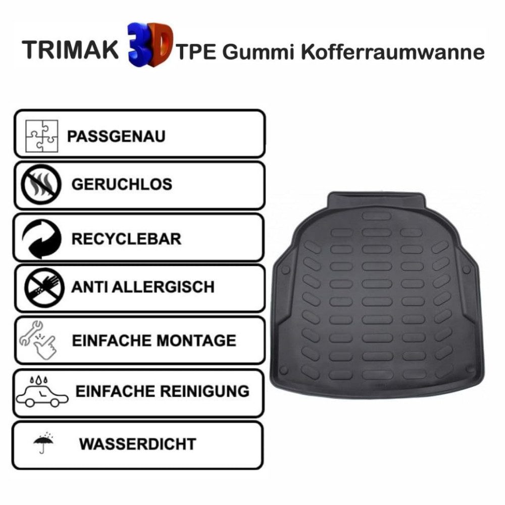Trimak Passform-Fußmatten Oder Kofferraumwanne Oder Set für Mercedes E Klasse, Mercedes E Klasse W212 Limousune 2009-2016 Kofferraummatte TPE