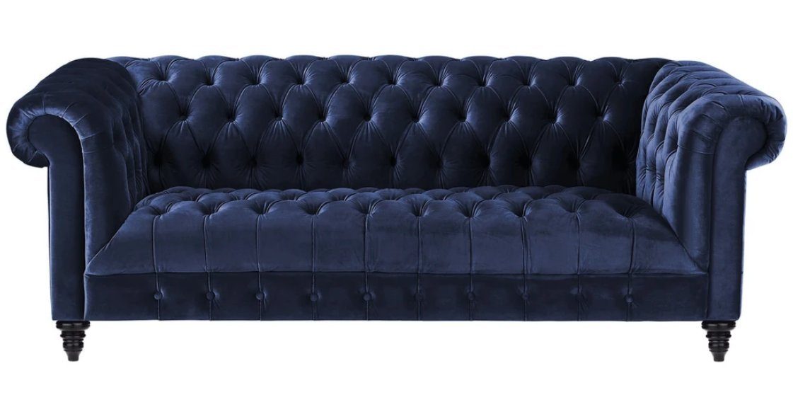 Neu Design Stoff Navy Chesterfield Sofa Chesterfield-Sofa, Blau Dreisitzer JVmoebel Polster Couchen 220cm